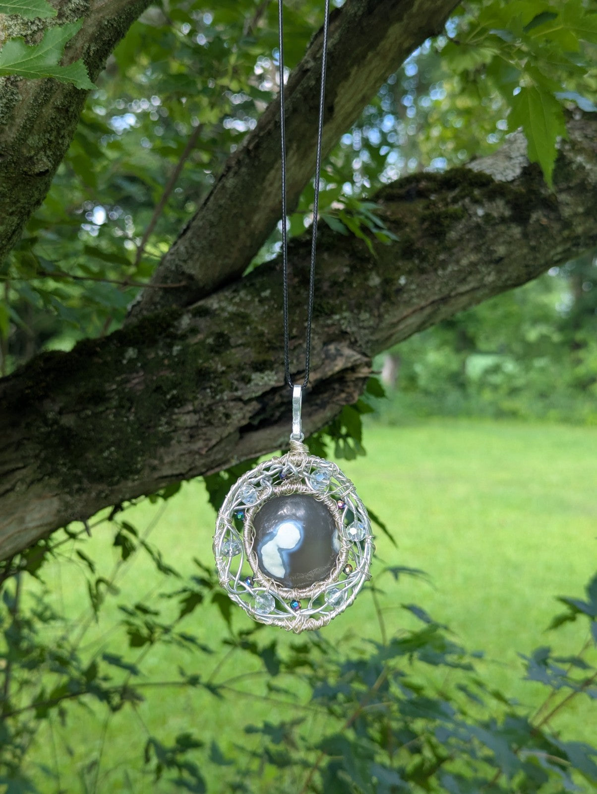 Orca Agate/ Ocean Agate Wirewrapped Necklace For Calm and Protection | Crystal Arborist