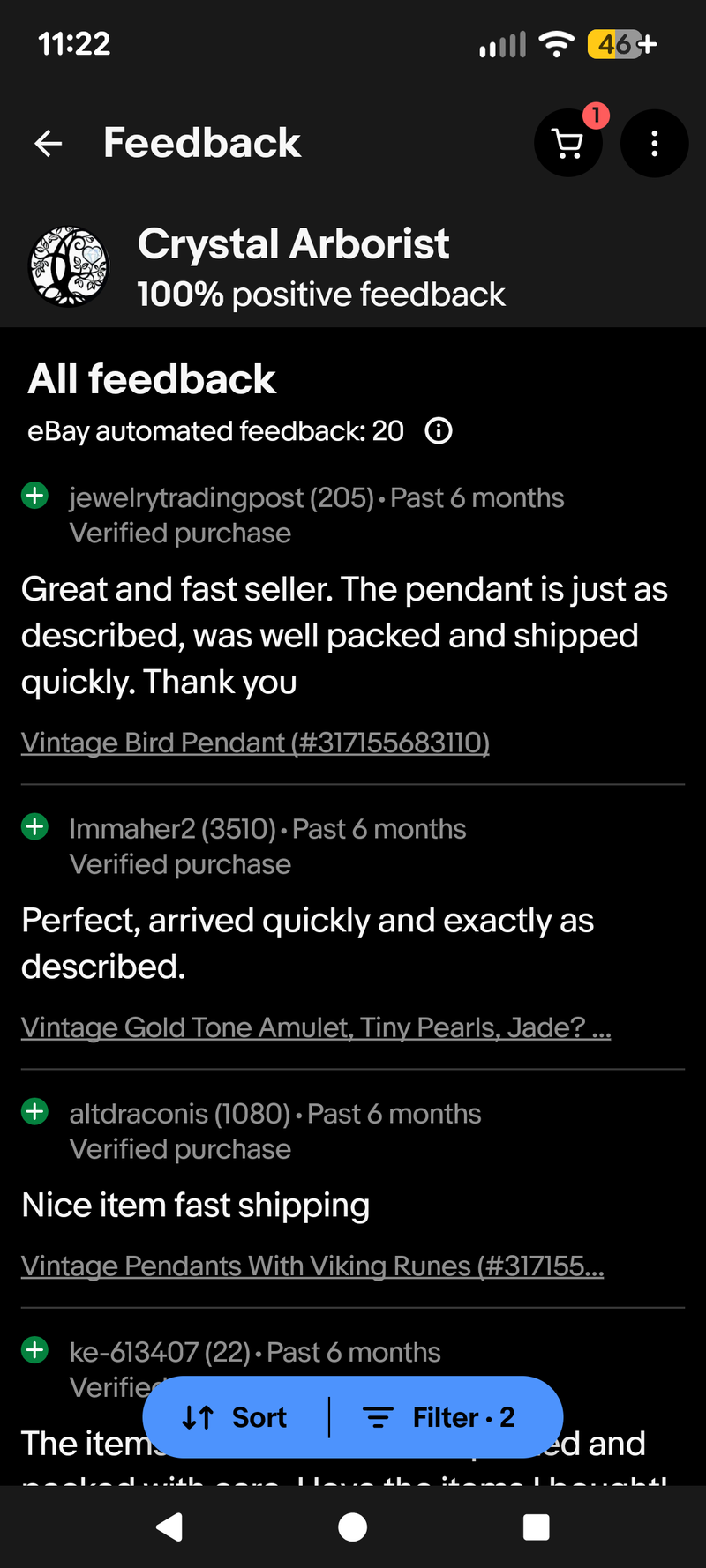 [10] jewelrytradingpost- Great and fast seller. The pendant was just as described, was well packed, and shipped quickly. Thank you | [11] Immaher2- Perfect, arrived quickly and exactly as described | [12] altdraconis- Nice item fast shipping