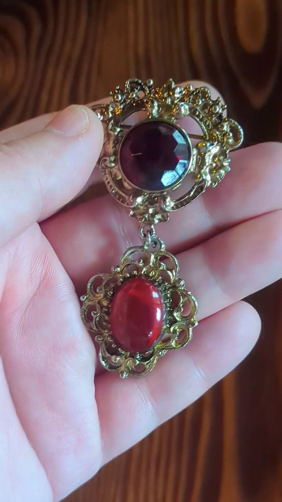 Elegant Red and Gold Vintage Pin, Costume Jewelry, Victorian Vibes
