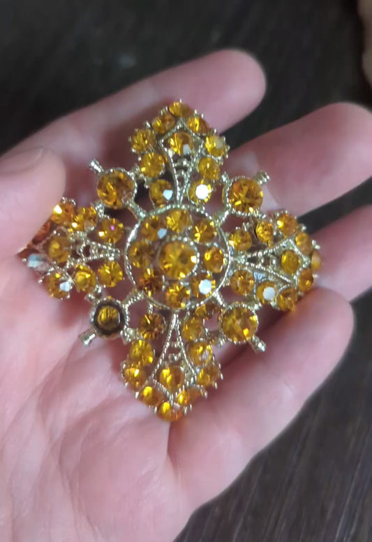 Orange Rhinestones, Vintage Brooch