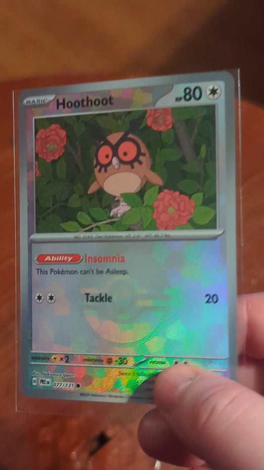 NM, Hoothoot, 077/131, Pokeball, 2025, Holographic Pokemon Card