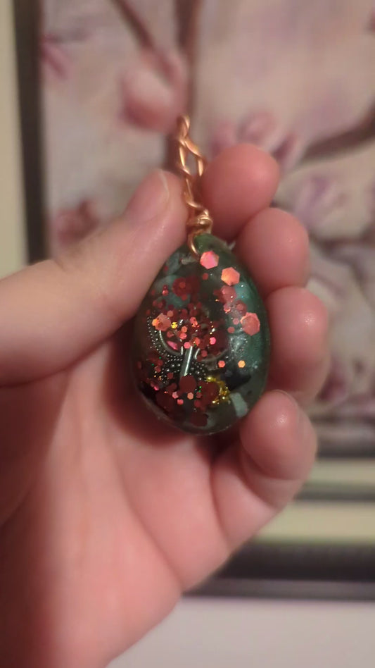 Green Aventurine, Amazonite, & Obsidian Orgonite Pendant, Butterfly