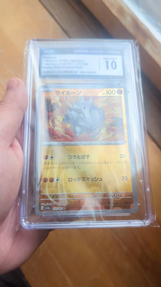 CGC 10 Rhyhorn, Pokemon (2023) Japanese Card, 151 - 111/165, Masterball Reverse Holo