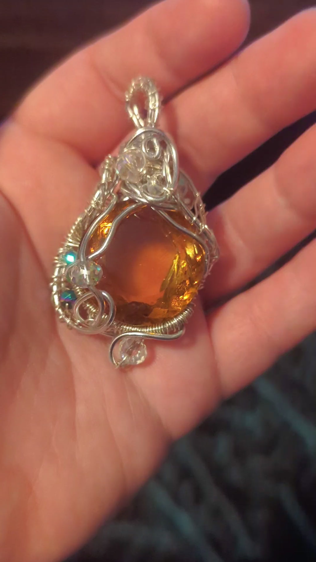 Citrine Wirewrapped Necklace Pendant, 50.90 Carats, With Glass Beads