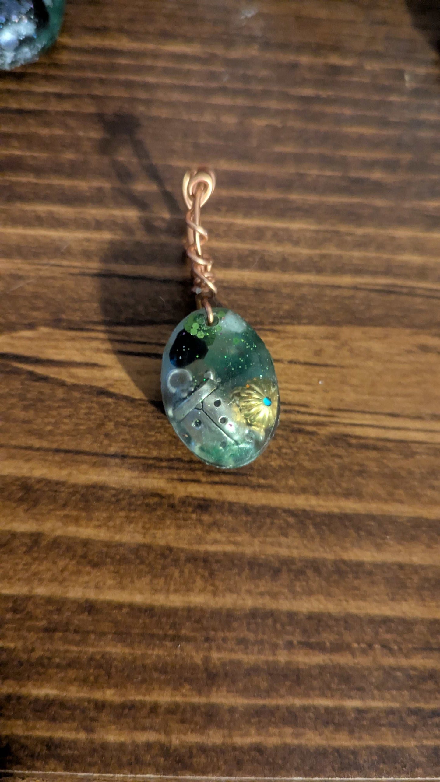 Green Aventurine, Amazonite, and Obsidian Orgonite Pendant, Lady Bug | Crystal Arborist