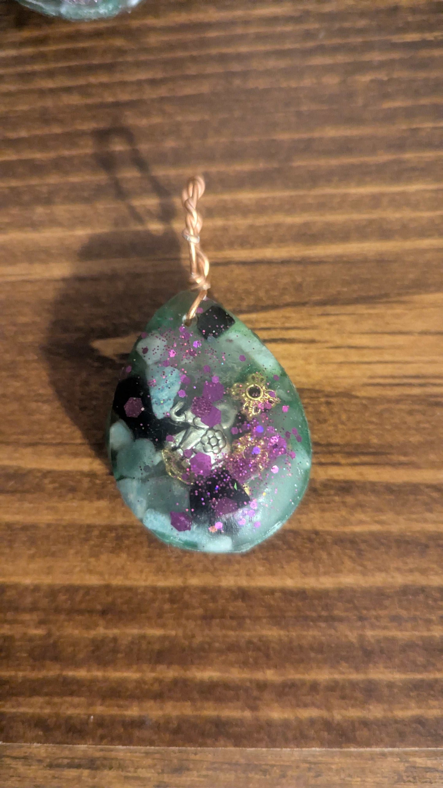 Green Aventurine, Amazonite, & Obsidian Orgonite Pendant, Elephant | Crystal Arborist