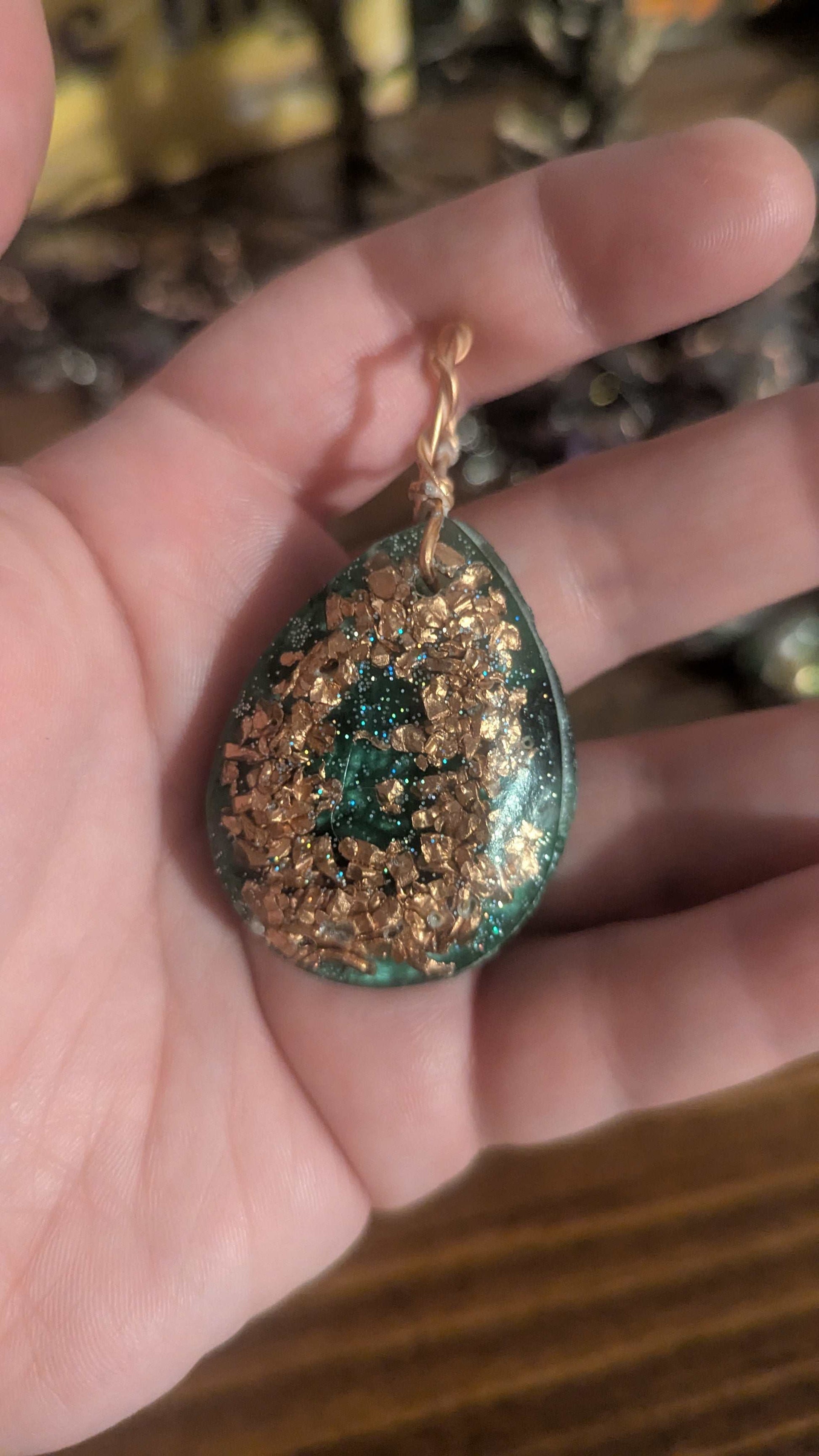 Green Aventurine, Amazonite, & Obsidian Orgonite Pendant, Elephant | Crystal Arborist