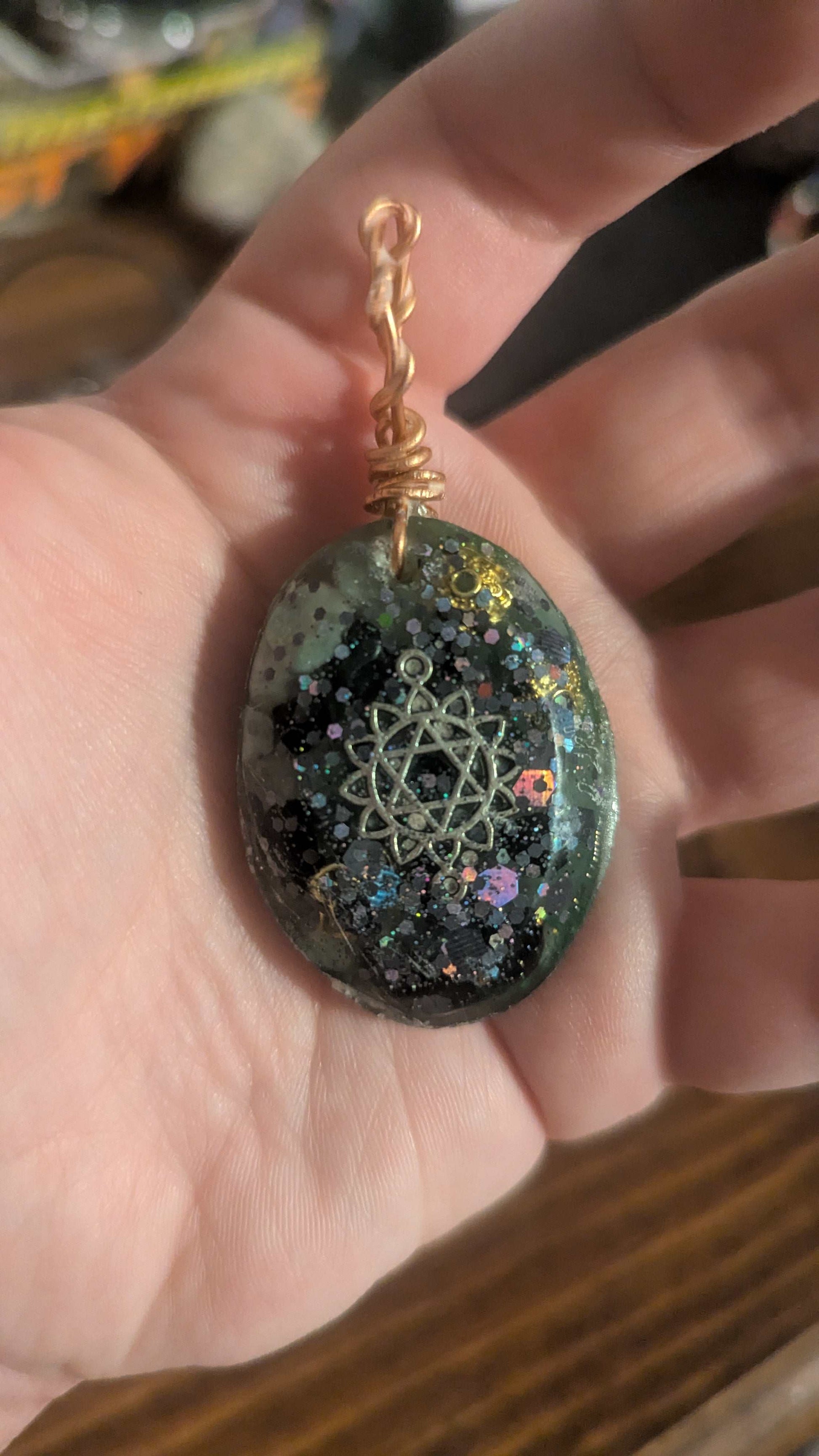 Green Aventurine, Amazonite, & Obsidian Orgonite Pendant, Star of David | Crystal Arborist