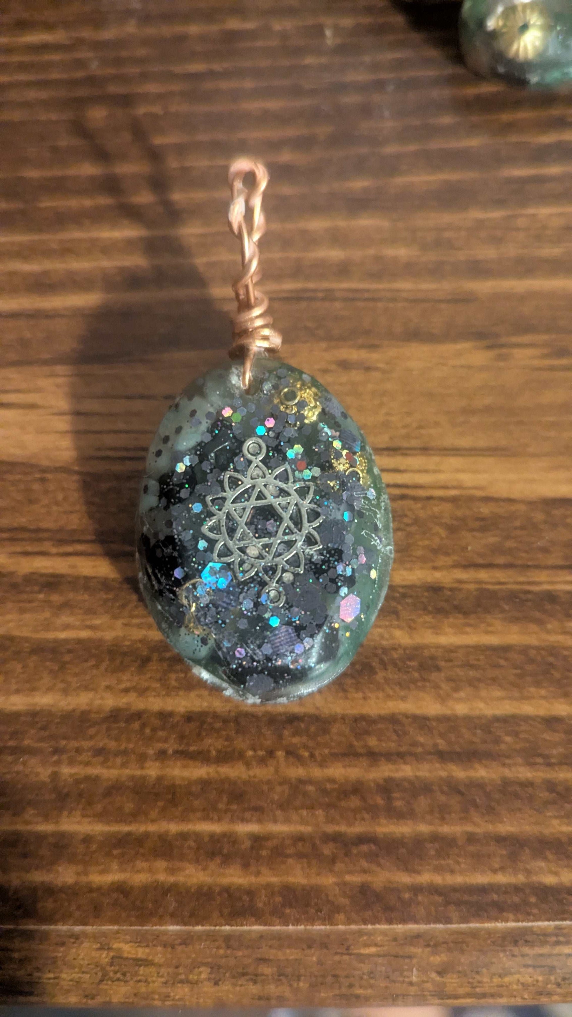 Green Aventurine, Amazonite, & Obsidian Orgonite Pendant, Star of David | Crystal Arborist