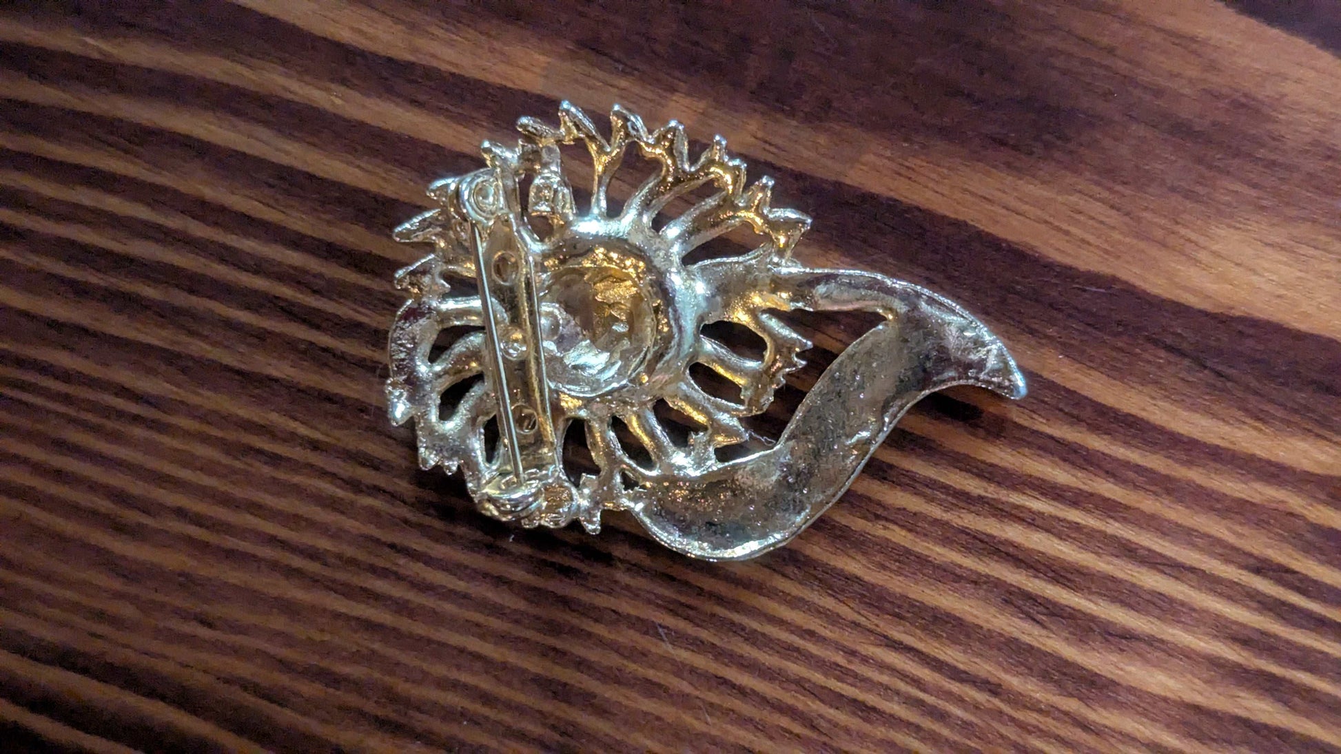Gold Tone Sunflower Vintage Pin | Crystal Arborist