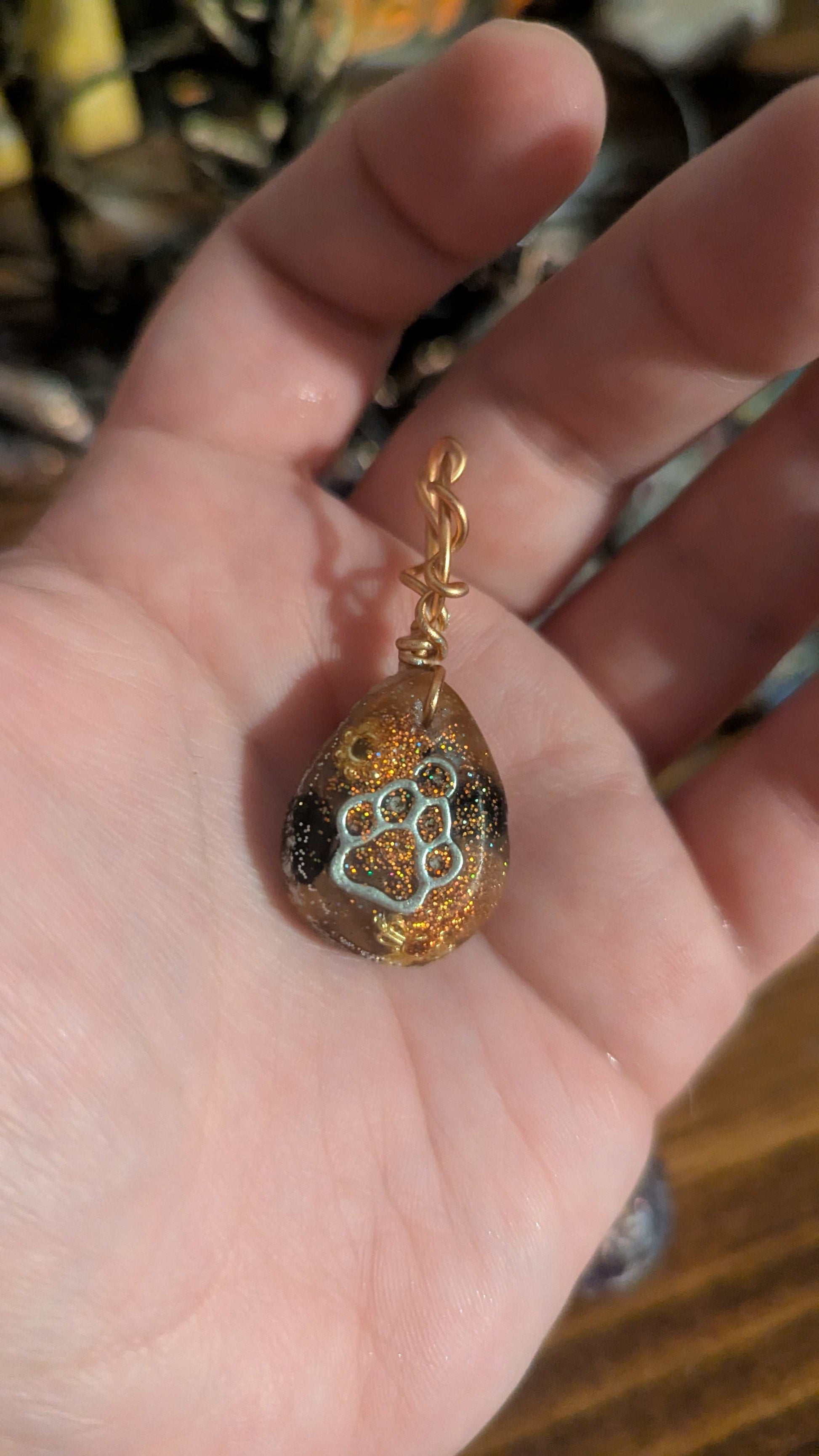 Lapis Lazuli and Goldstone Orgonite Pendant, Pawprint | Crystal Arborist