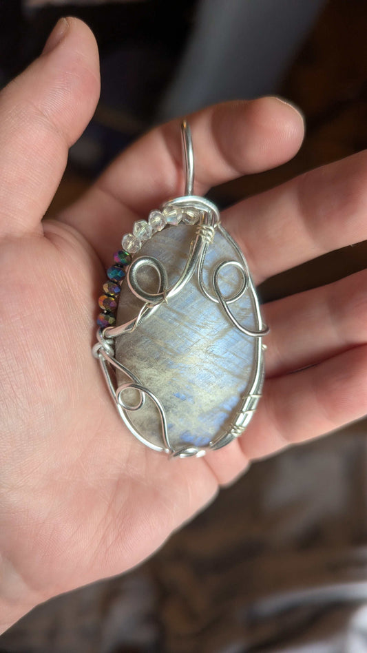 Blue Moon Quartz Wirewrapped Pendant | Crystal Arborist
