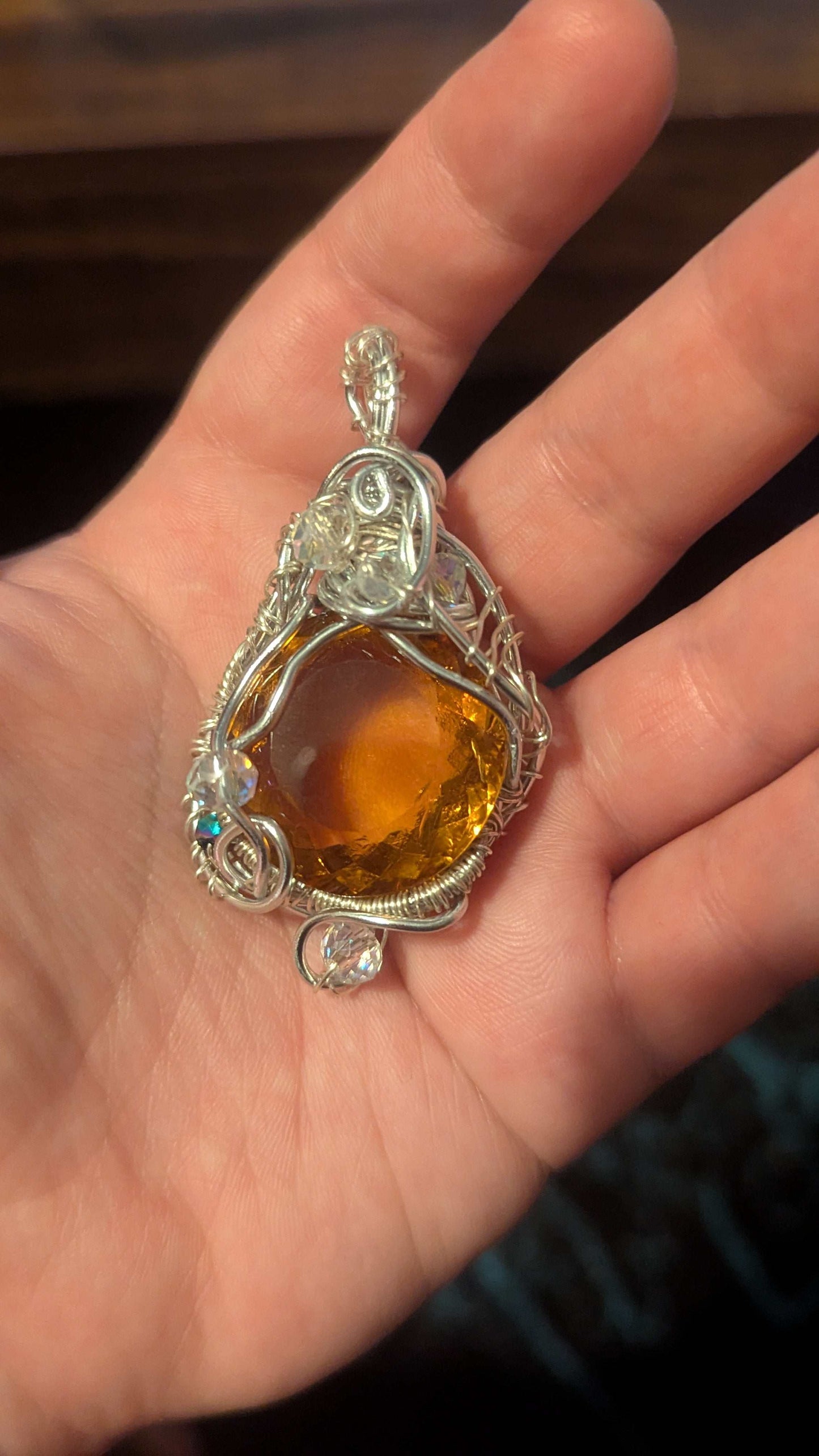 Citrine Wirewrapped Necklace Pendant, 50.90 Carats, With Glass Beads | Crystal Arborist
