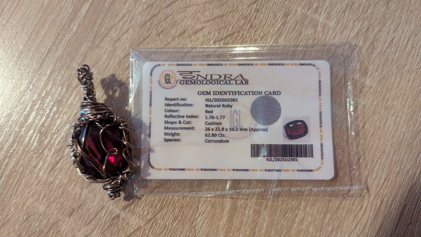Certified Natural Ruby Handmade Wire Pendant | Crystal Arborist