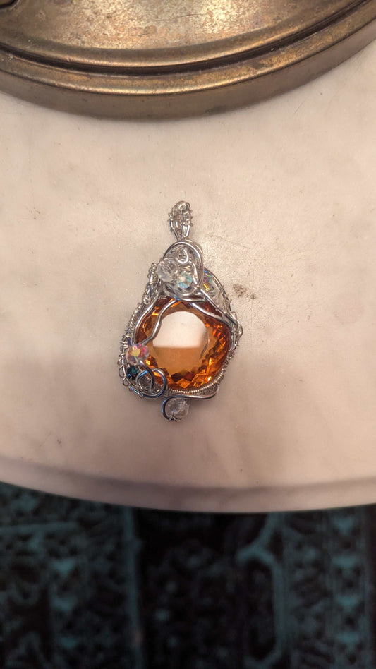 Citrine Wirewrapped Necklace Pendant, 50.90 Carats, With Glass Beads | Crystal Arborist