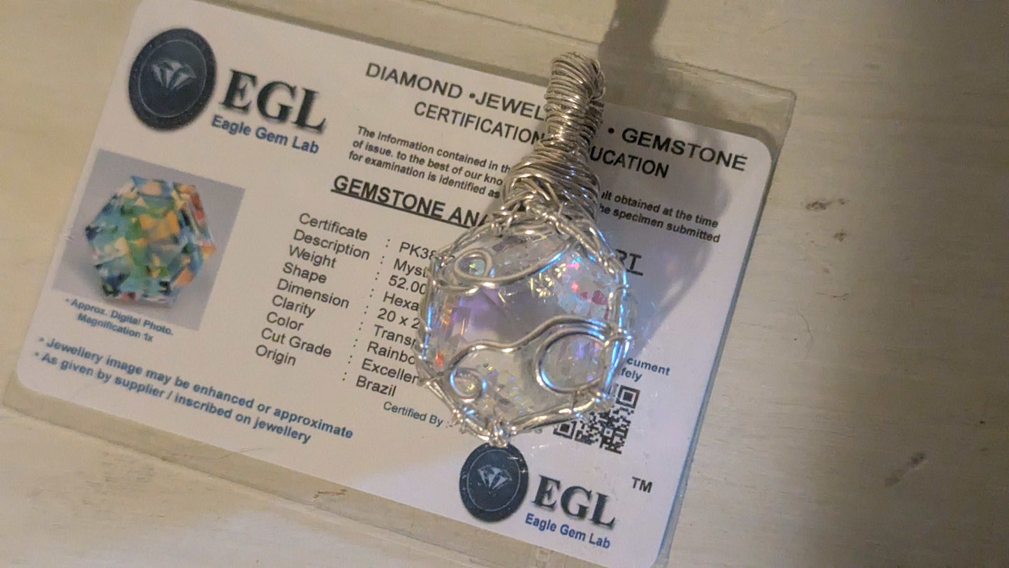 Certified Mystic Topaz Wirewrapped Pendant, Rainbow, Shines | Crystal Arborist