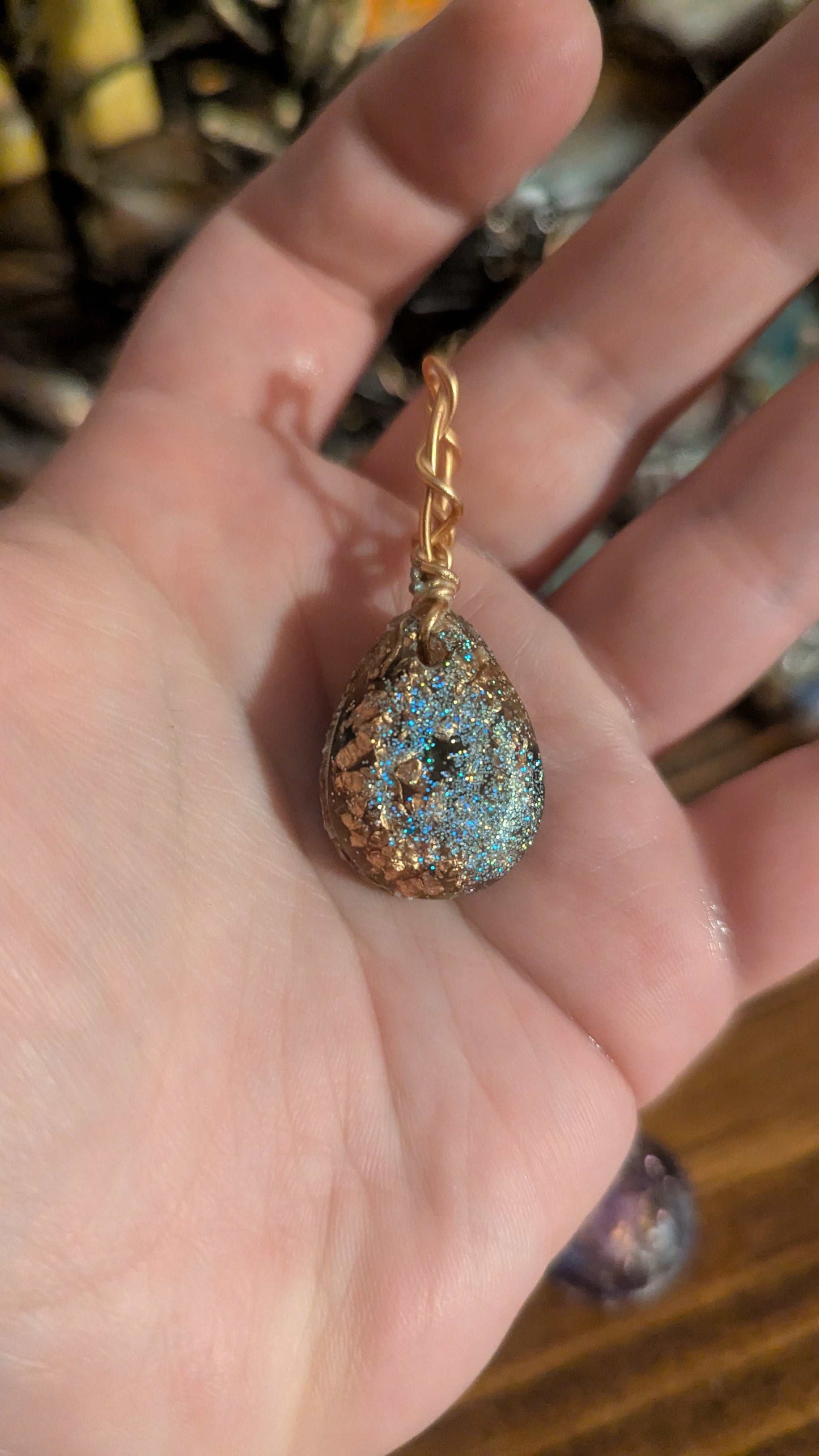 Lapis Lazuli and Goldstone Orgonite Pendant, Pawprint | Crystal Arborist