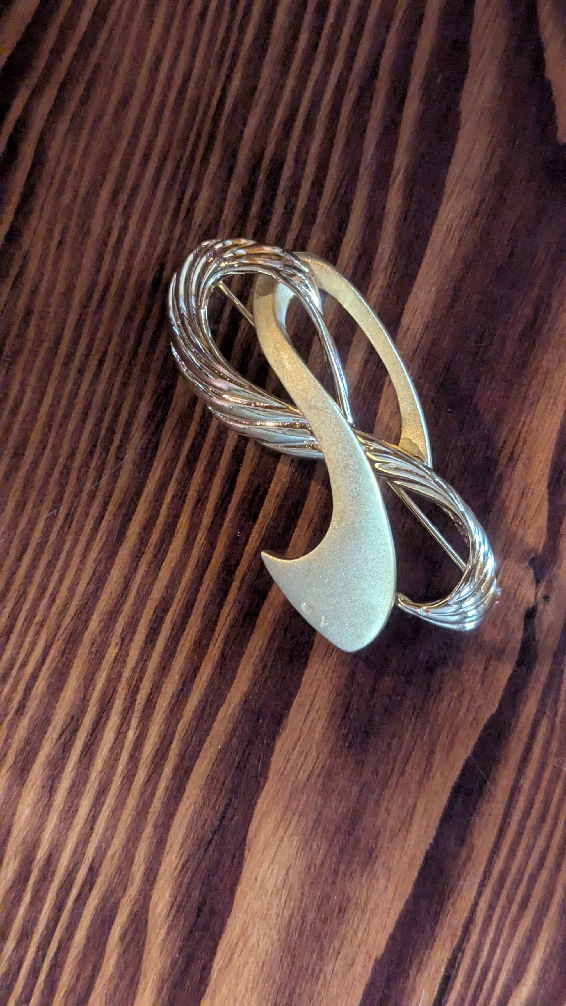 Tona Signed Gold Abstract Ribbon Vintage Pin | Crystal Arborist