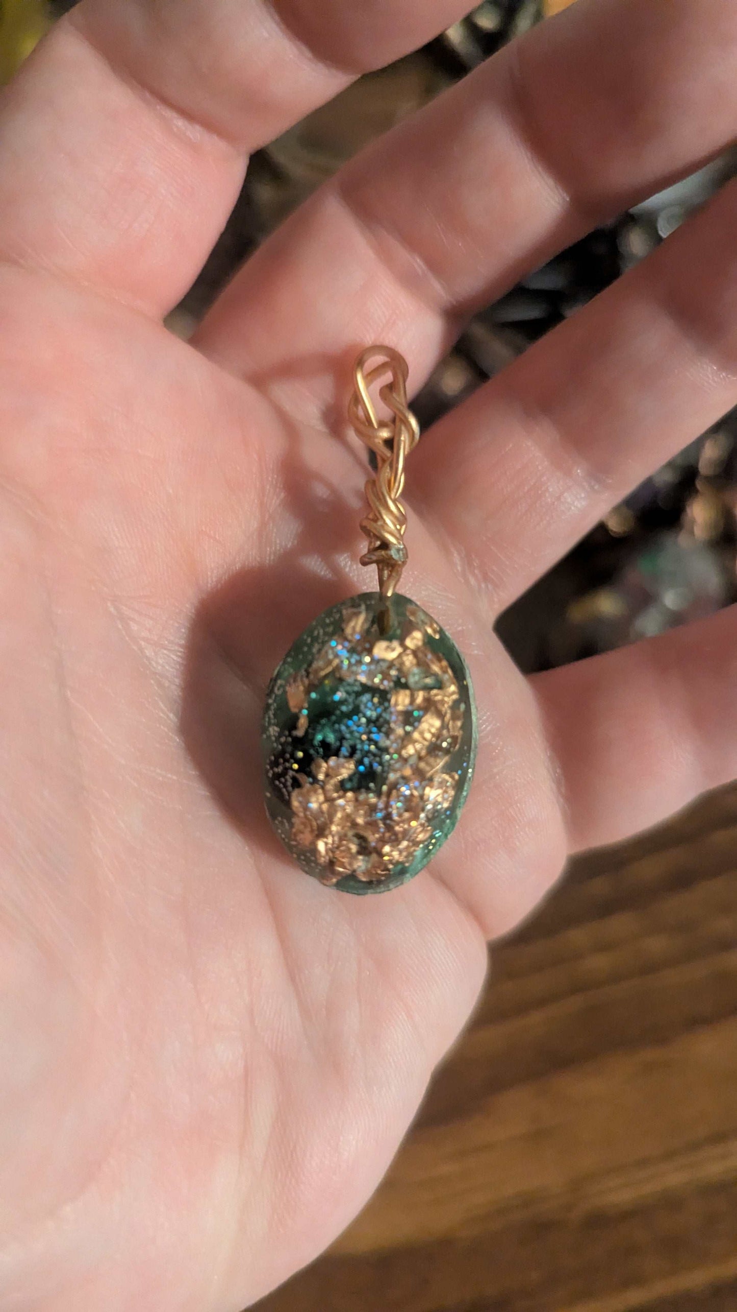 Green Aventurine, Amazonite, and Obsidian Orgonite Pendant, Lady Bug | Crystal Arborist