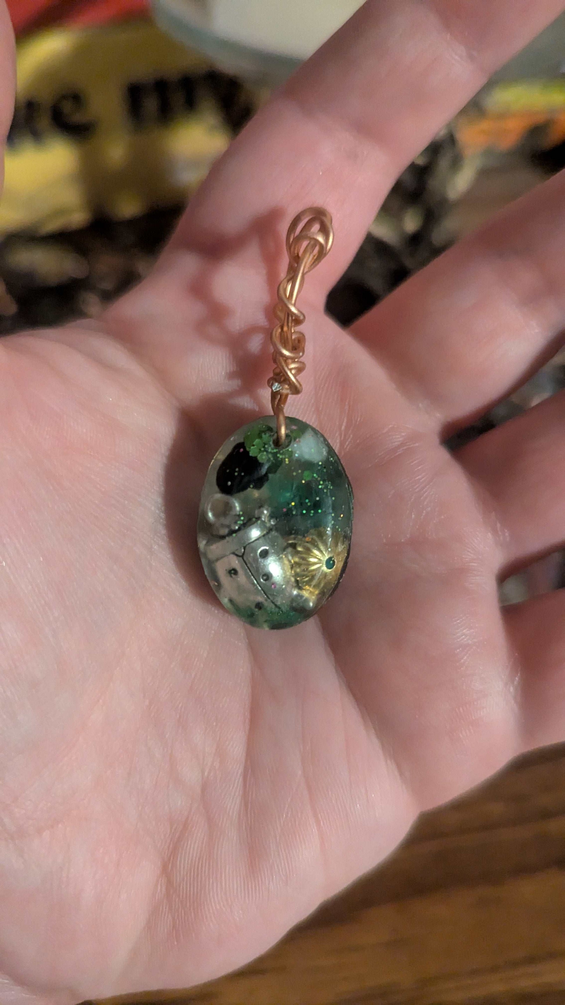 Green Aventurine, Amazonite, and Obsidian Orgonite Pendant, Lady Bug | Crystal Arborist