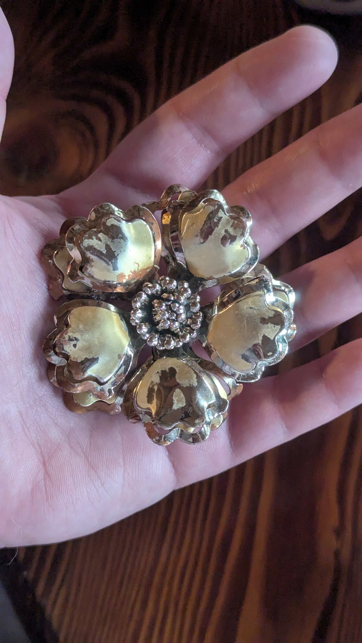 Gold Vintage Flower Pin, Costume Jewelry | Crystal Arborist