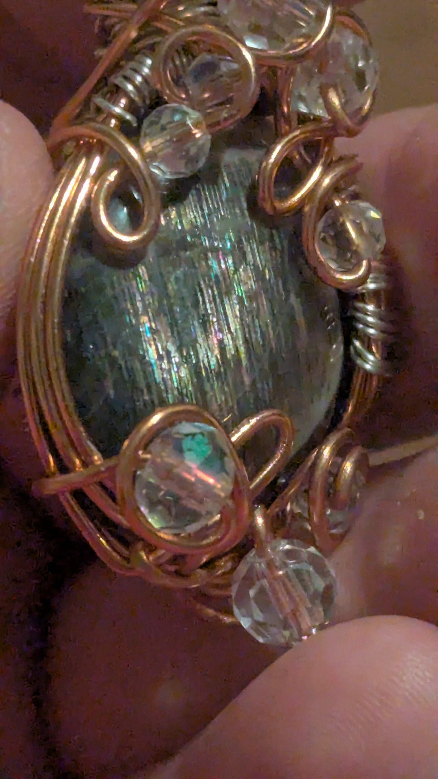 Rainbow Lattice Sunstone, Wirewrapped with Glass Beads | Crystal Arborist