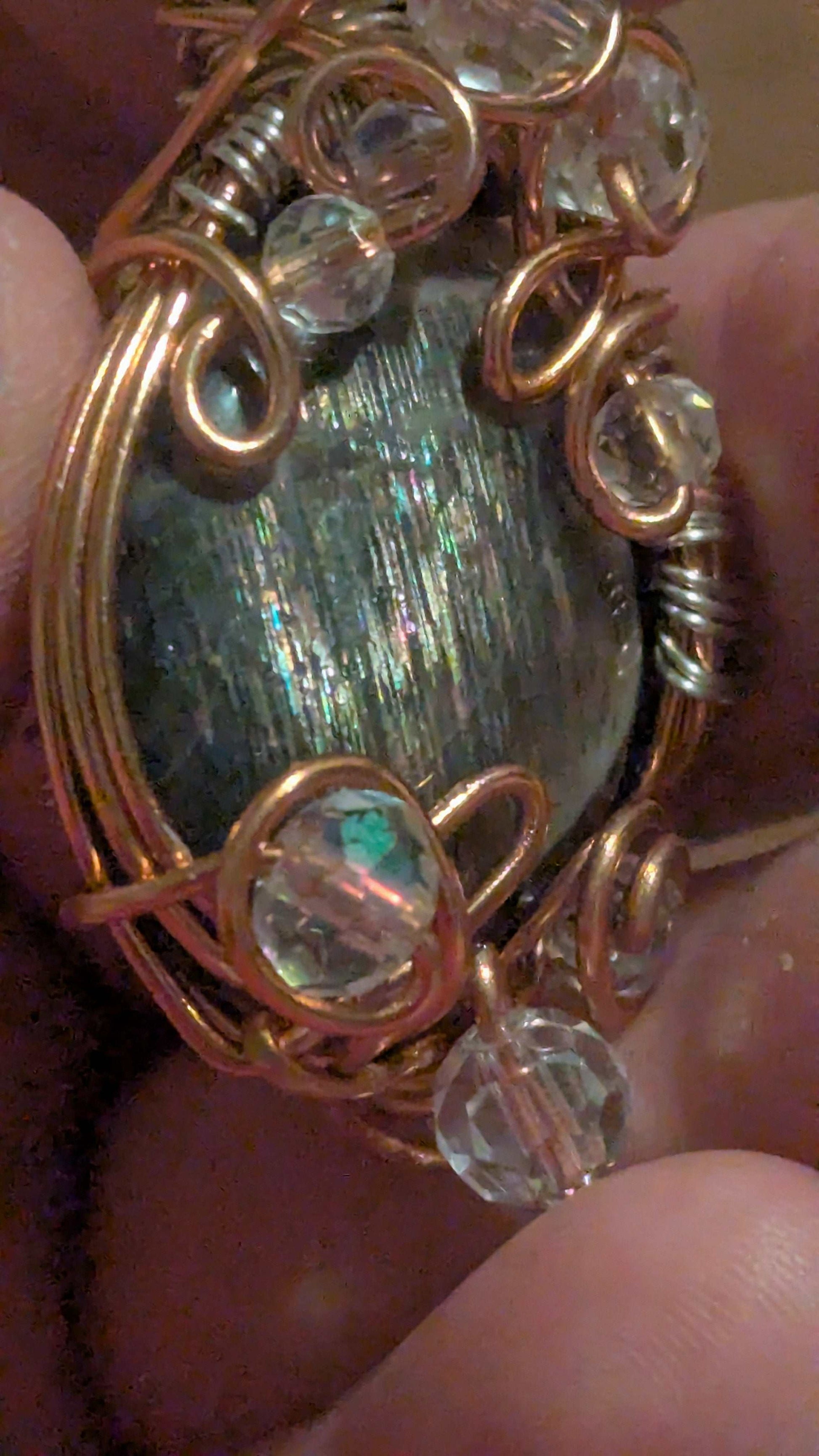 Rainbow Lattice Sunstone, Wirewrapped with Glass Beads | Crystal Arborist