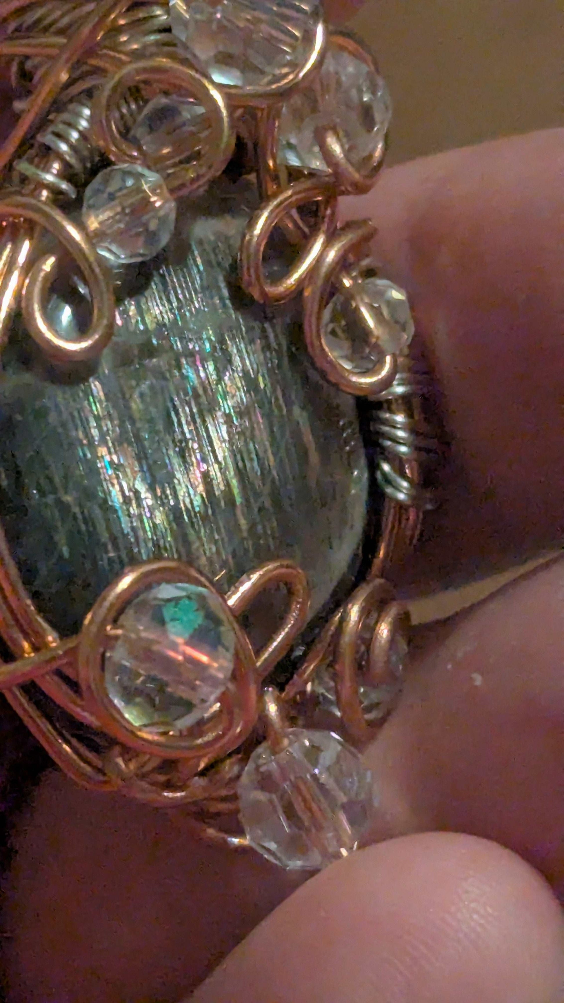 Rainbow Lattice Sunstone, Wirewrapped with Glass Beads | Crystal Arborist