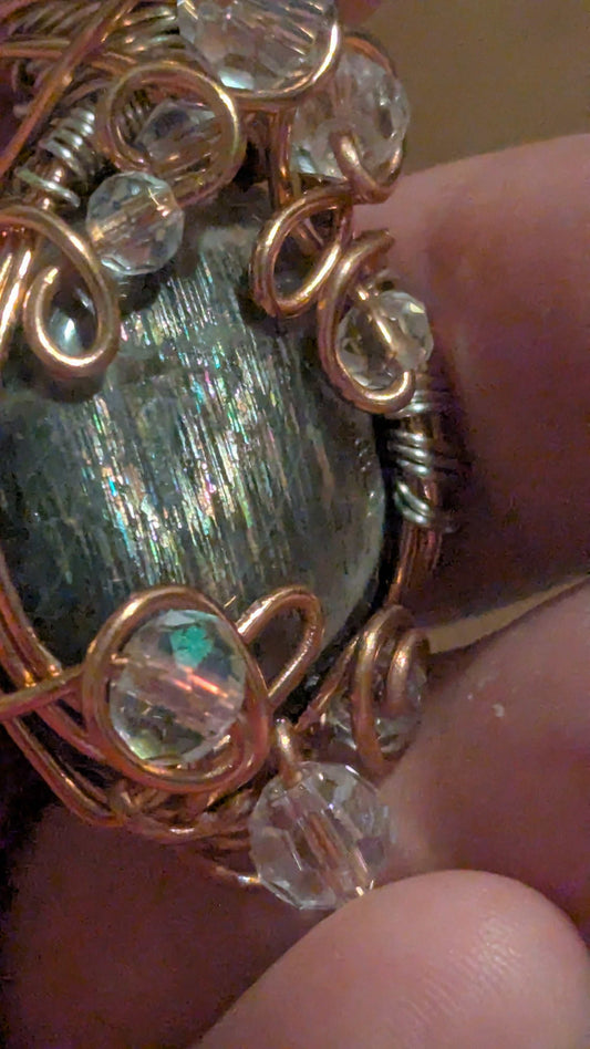 Rainbow Lattice Sunstone, Wirewrapped with Glass Beads | Crystal Arborist