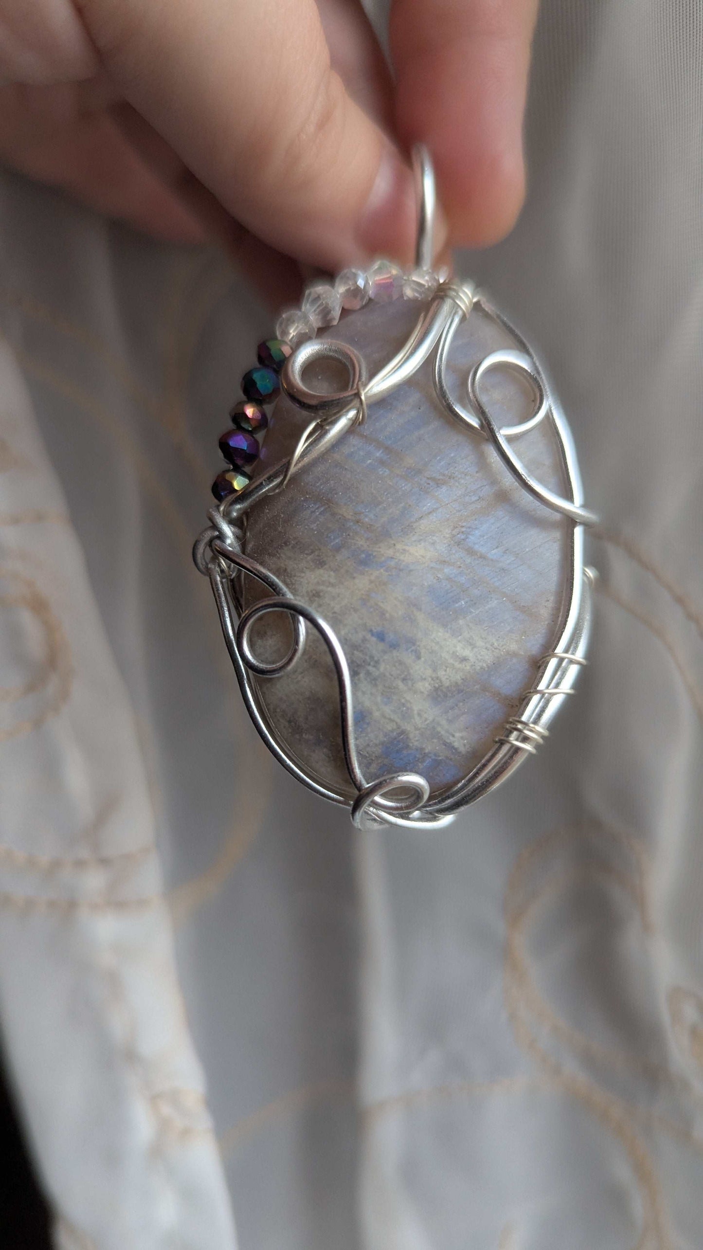 Blue Moon Quartz Wirewrapped Pendant | Crystal Arborist