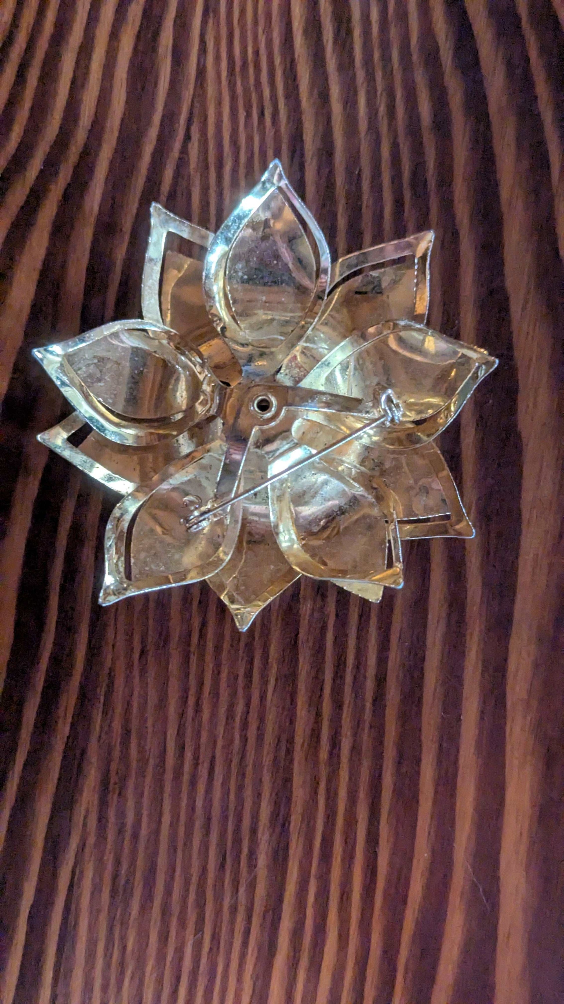 Vintage Golden Flower Pin, Costume Jewelry | Crystal Arborist