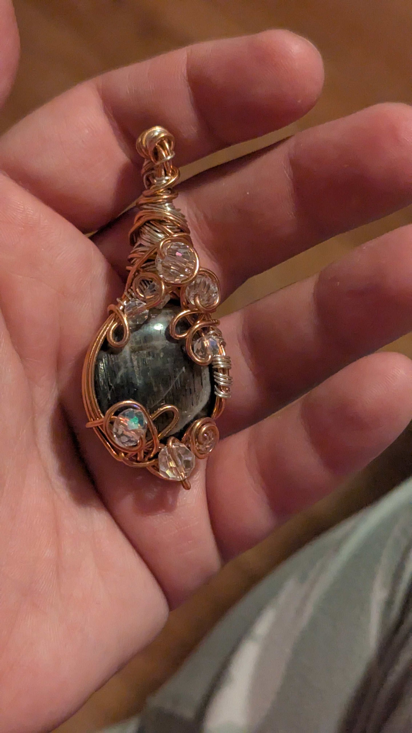 Rainbow Lattice Sunstone, Wirewrapped with Glass Beads | Crystal Arborist