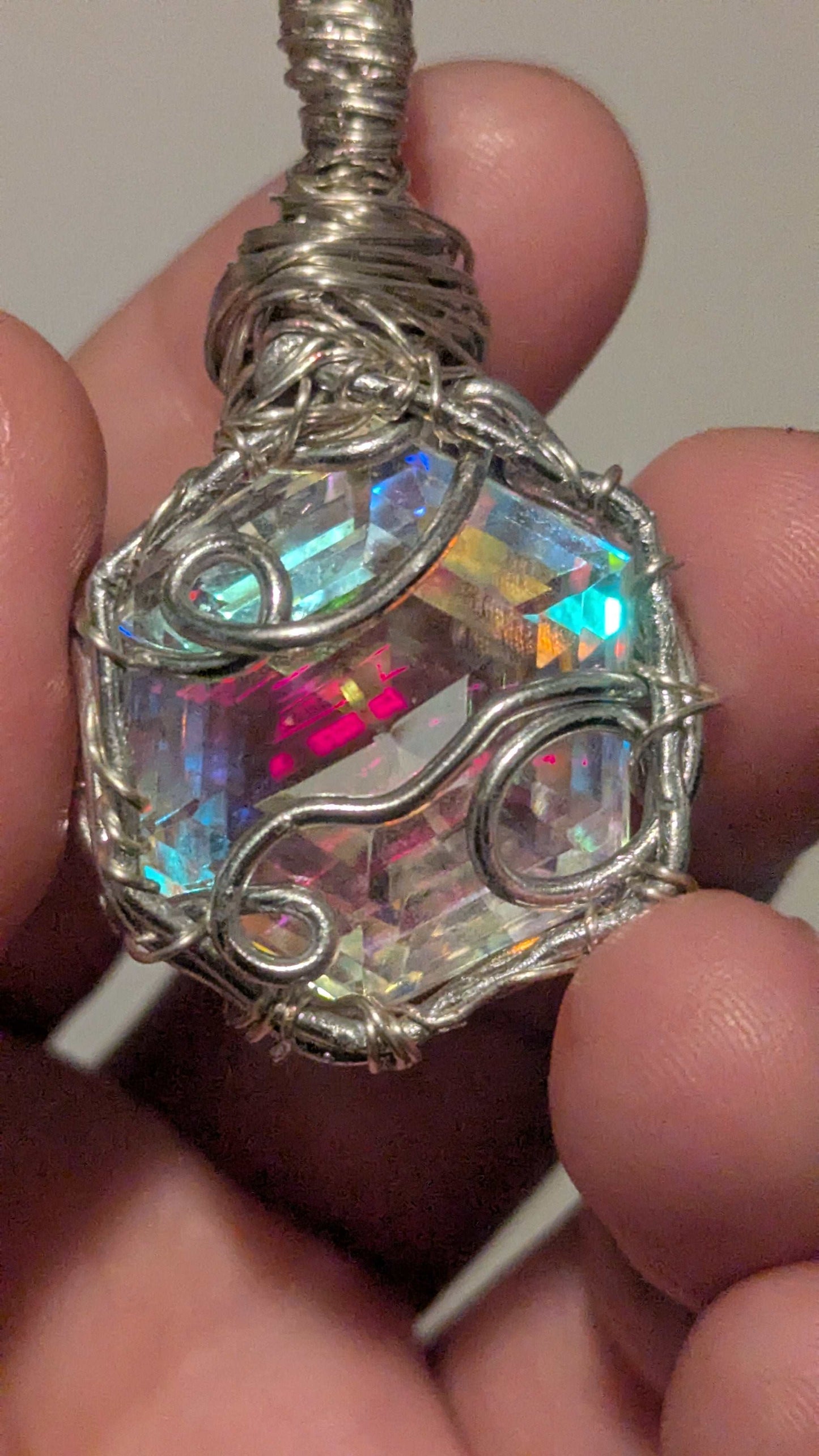 Certified Mystic Topaz Wirewrapped Pendant, Rainbow, Shines | Crystal Arborist
