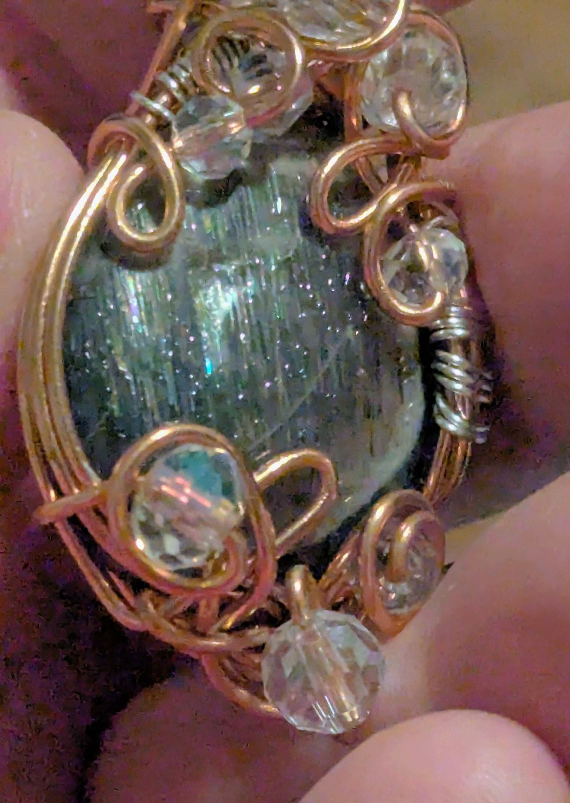 Rainbow Lattice Sunstone, Wirewrapped with Glass Beads | Crystal Arborist