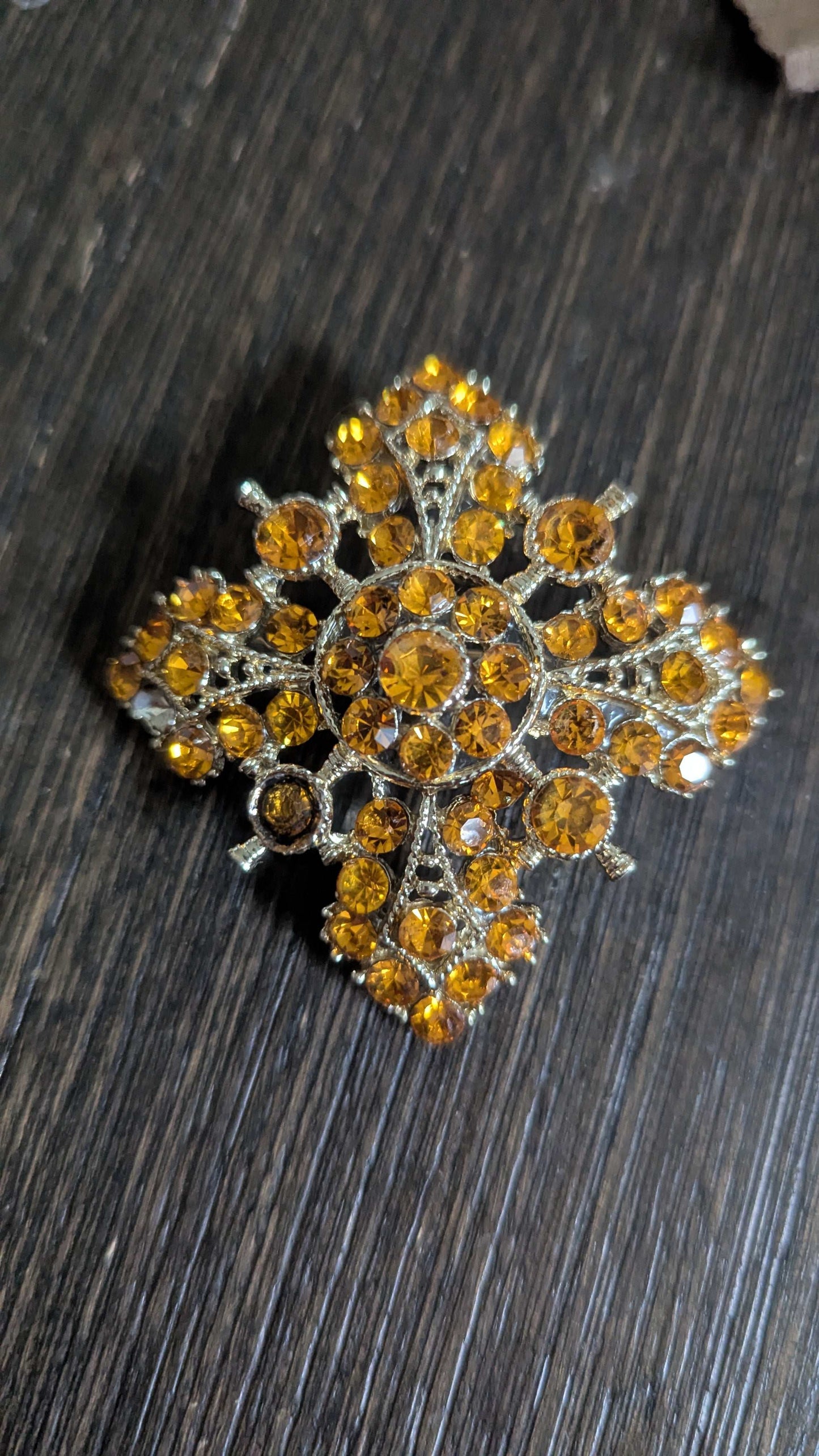 Orange Rhinestones, Vintage Brooch | Crystal Arborist