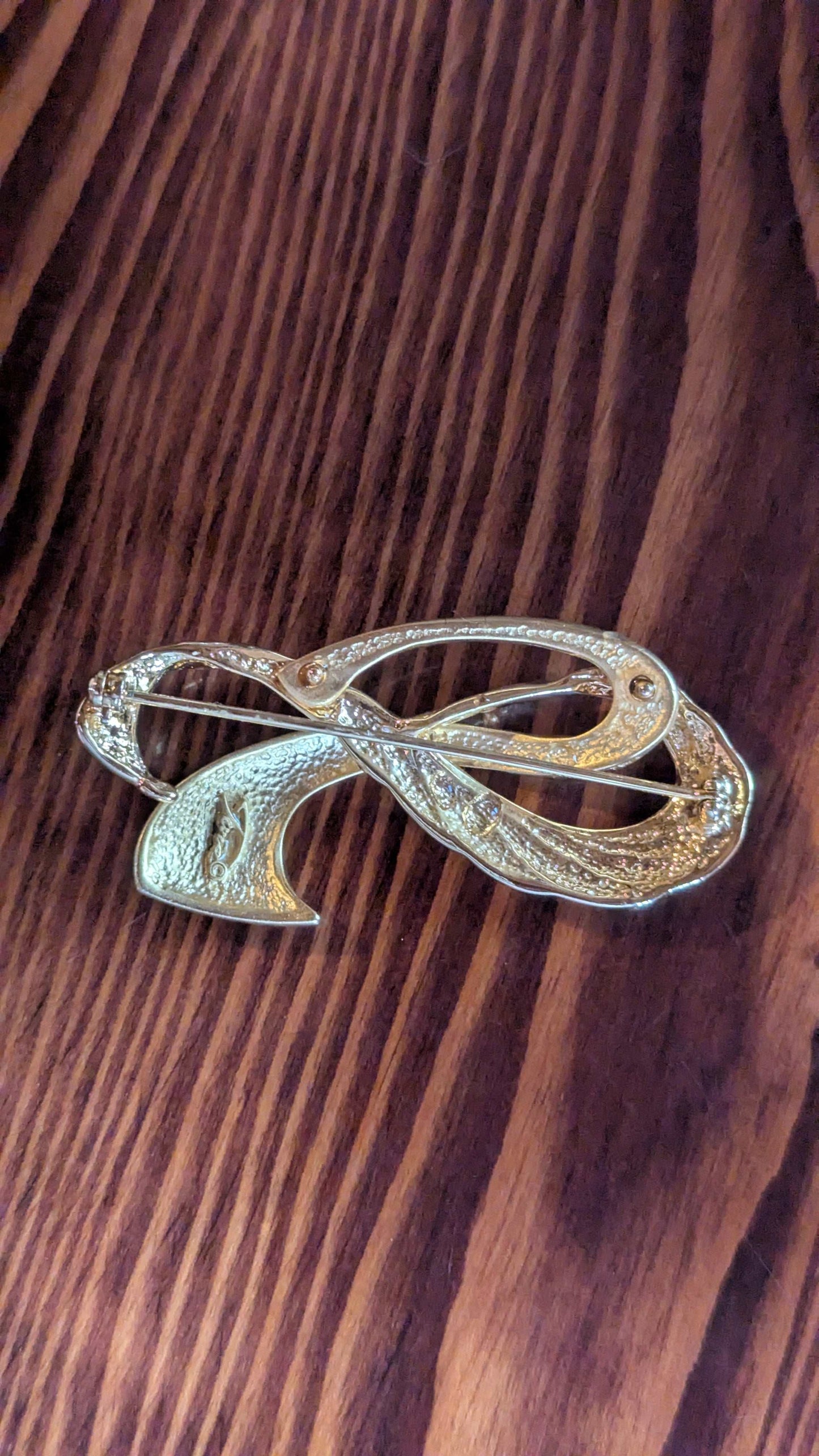 Tona Signed Gold Abstract Ribbon Vintage Pin | Crystal Arborist