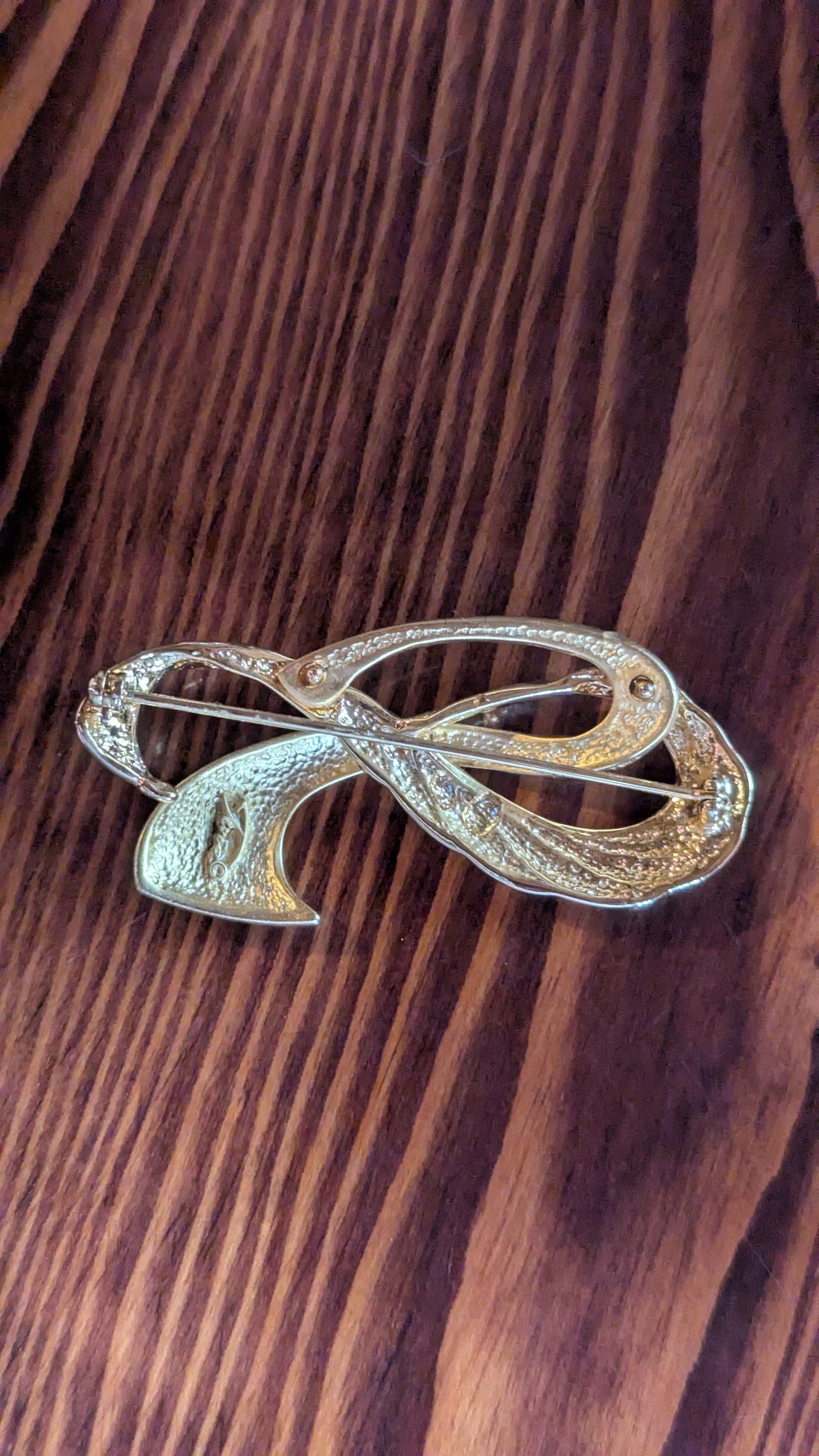 Tona Signed Gold Abstract Ribbon Vintage Pin | Crystal Arborist