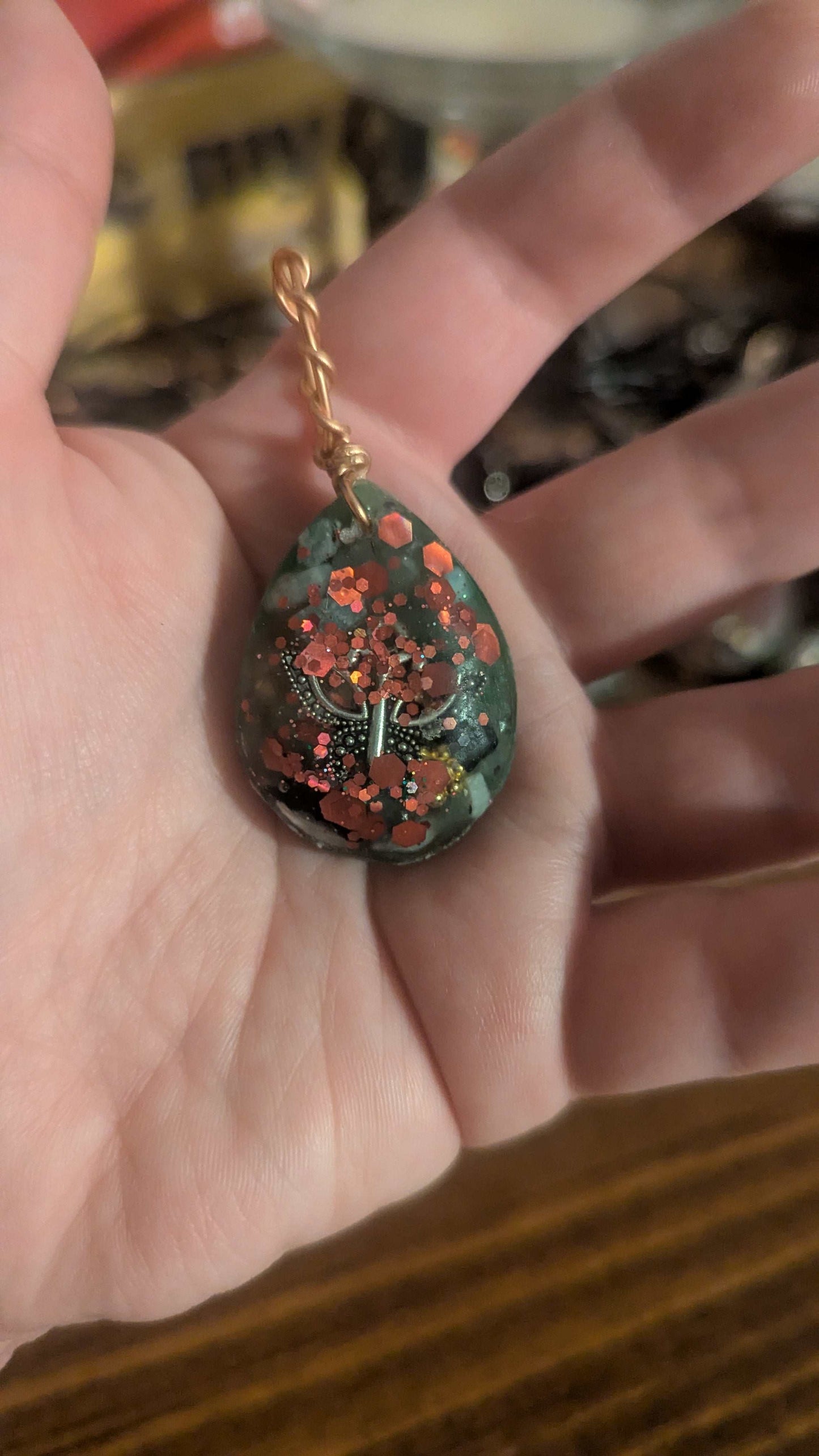 Green Aventurine, Amazonite, & Obsidian Orgonite Pendant, Butterfly | Crystal Arborist