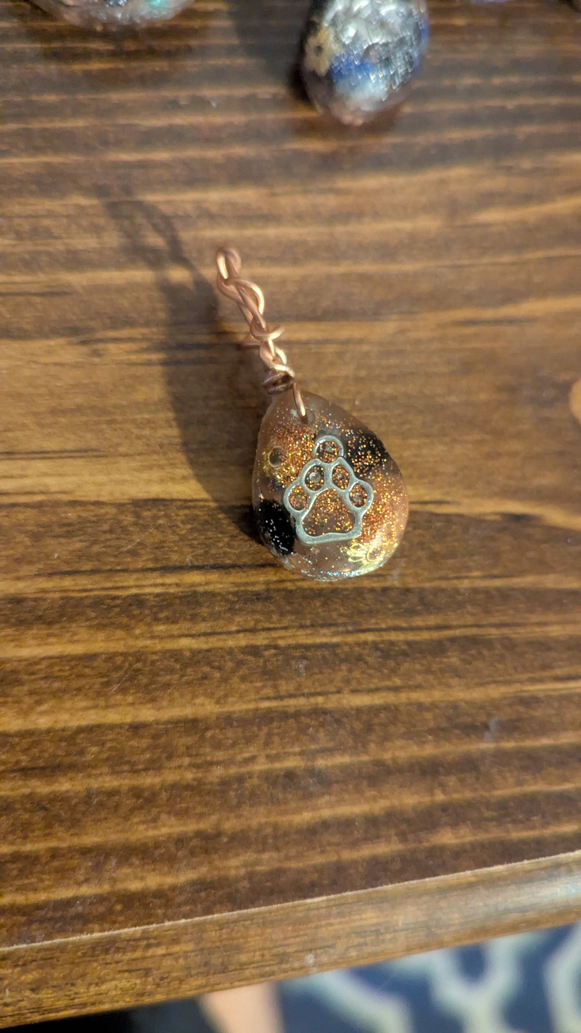 Lapis Lazuli and Goldstone Orgonite Pendant, Pawprint | Crystal Arborist
