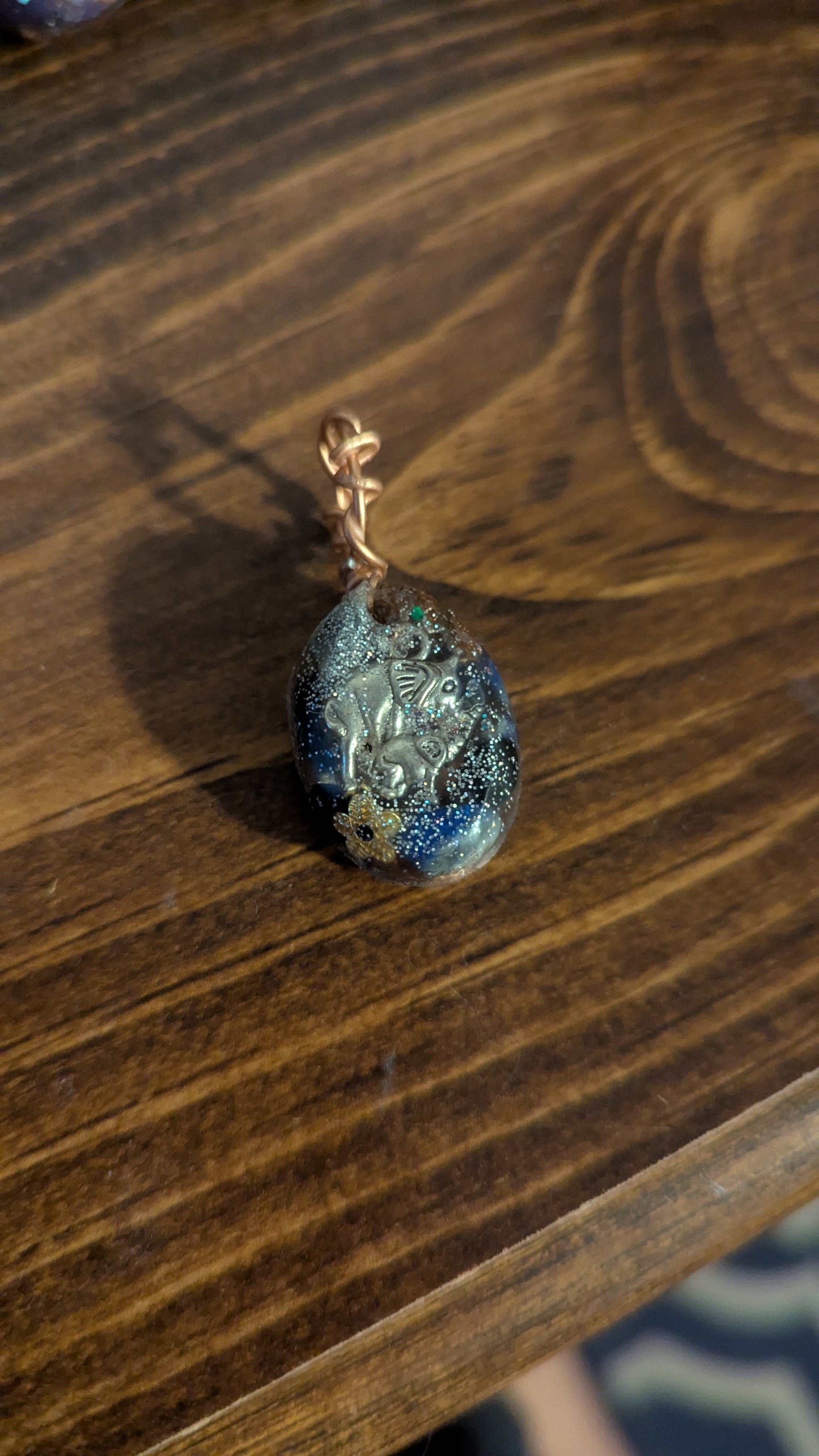 Lapis Lazuli and Goldstone Orgonite Pendant, Elephants | Crystal Arborist