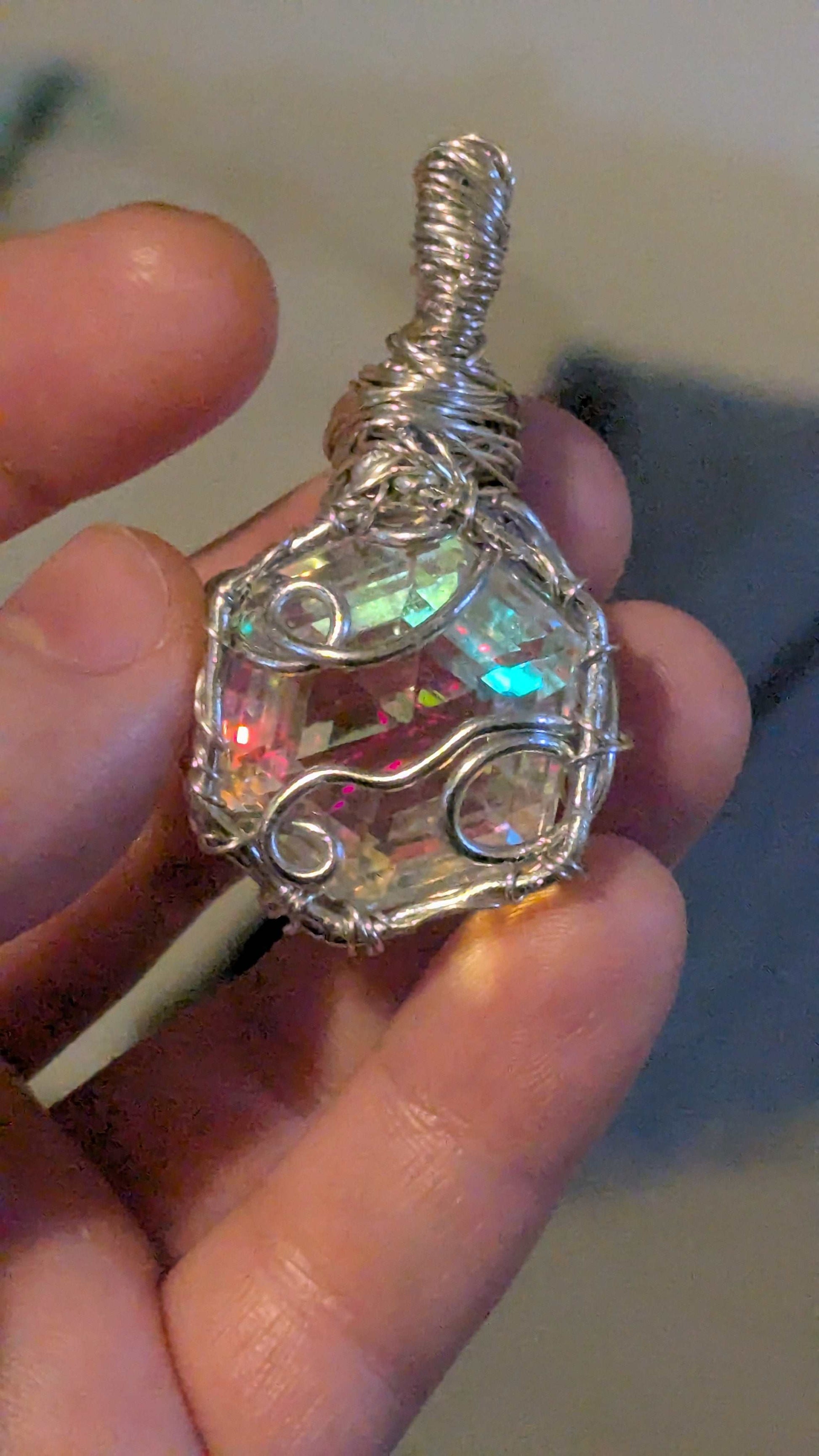 Certified Mystic Topaz Wirewrapped Pendant, Rainbow, Shines | Crystal Arborist