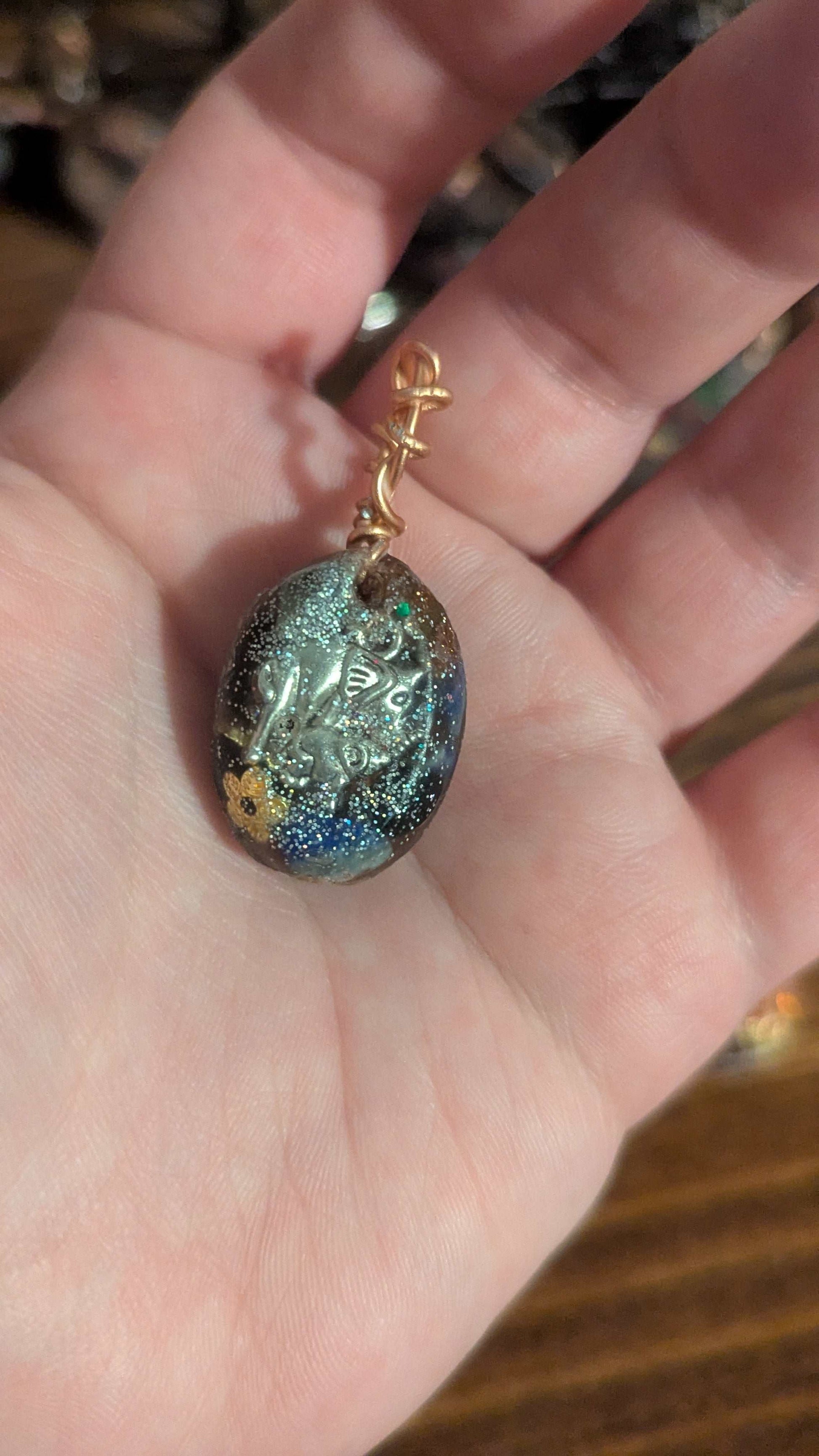 Lapis Lazuli and Goldstone Orgonite Pendant, Elephants | Crystal Arborist