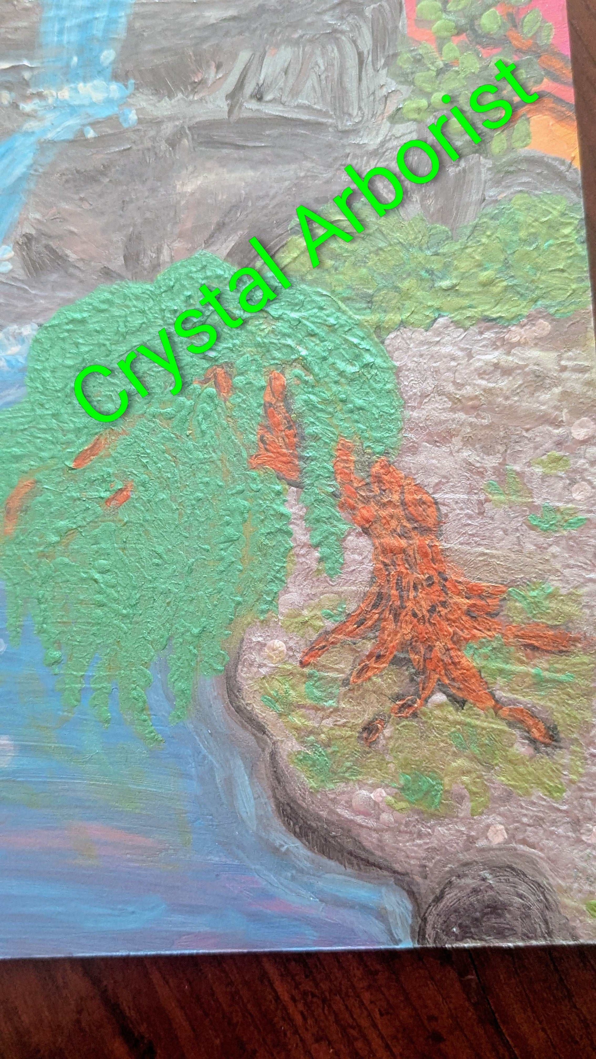 Waterfall, Willow, and Koi Fish Painting, Hand Painted, Metallic Paint | Crystal Arborist