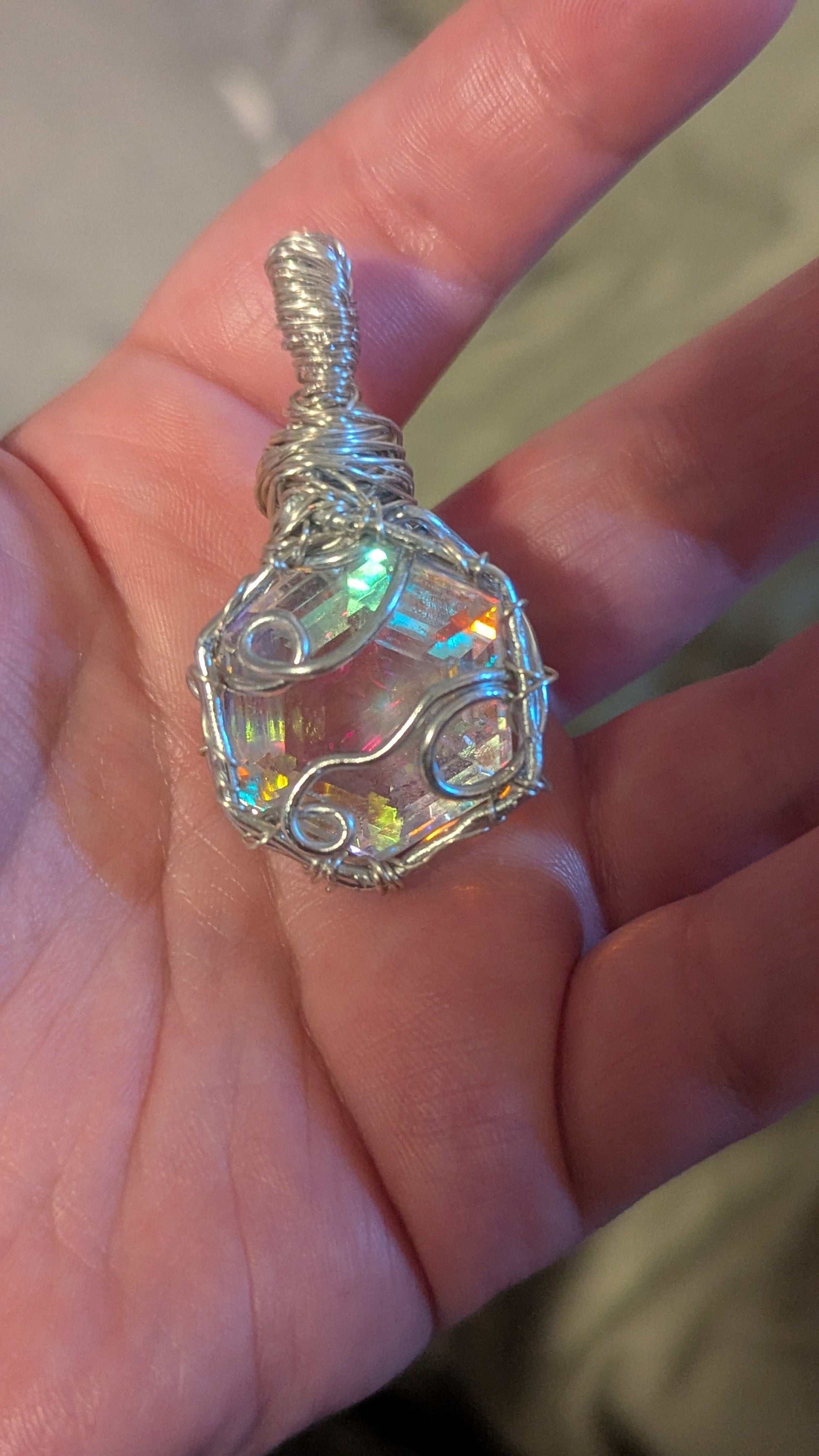 Certified Mystic Topaz Wirewrapped Pendant, Rainbow, Shines | Crystal Arborist