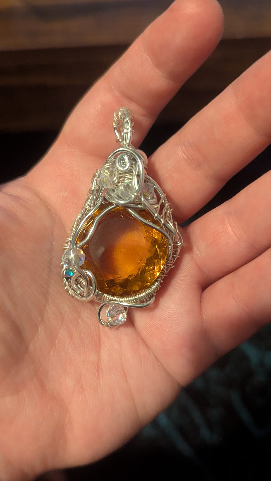 Citrine Wirewrapped Necklace Pendant, 50.90 Carats, With Glass Beads - Crystal Arborist