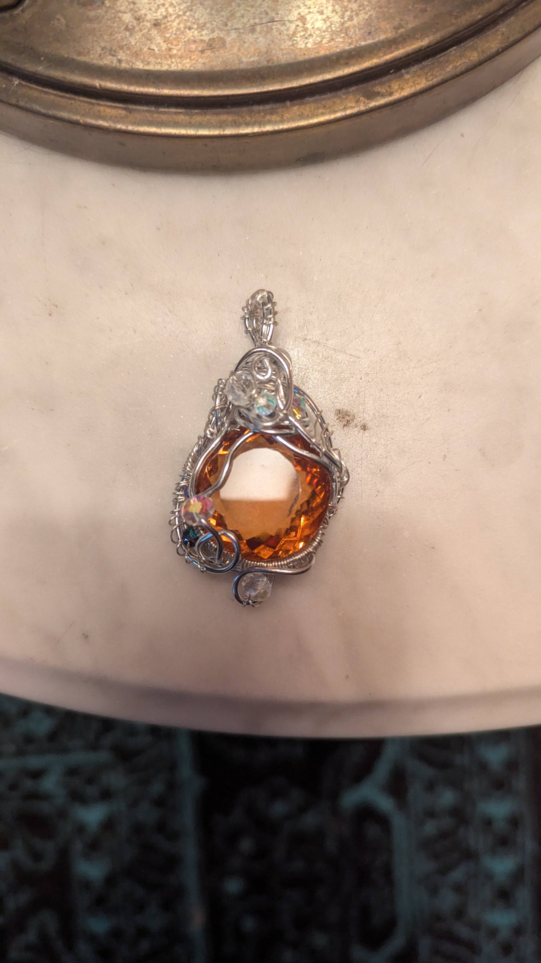 Citrine Wirewrapped Necklace Pendant, 50.90 Carats, With Glass Beads - Crystal Arborist