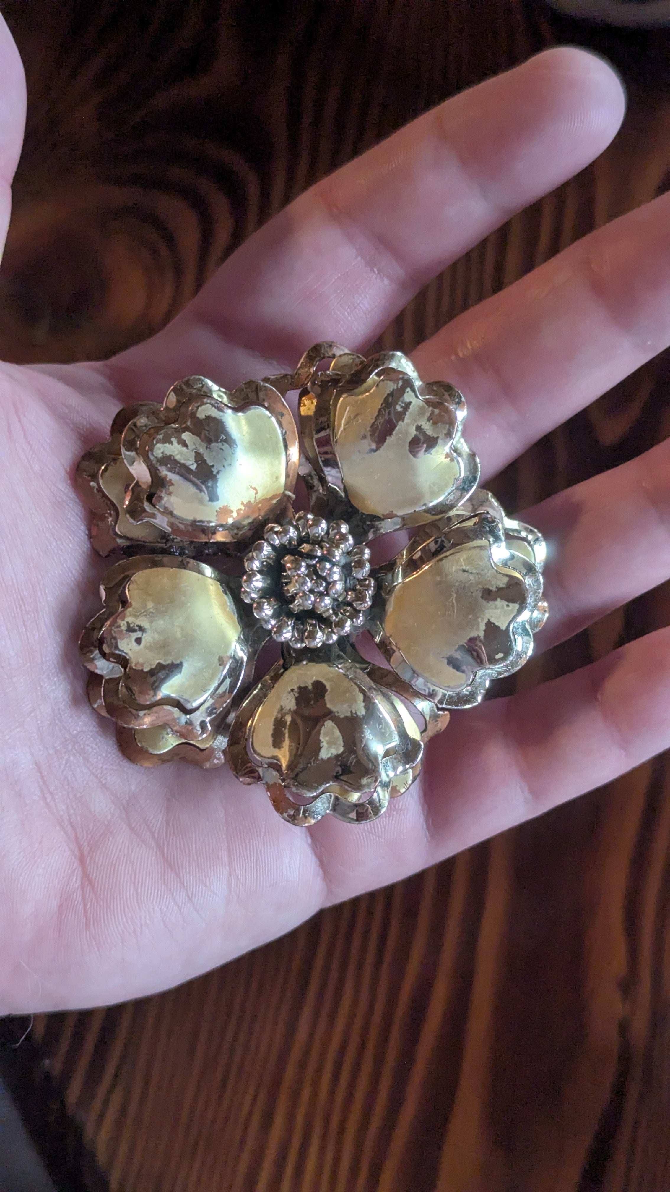 Gold Vintage Flower Pin, Costume Jewelry