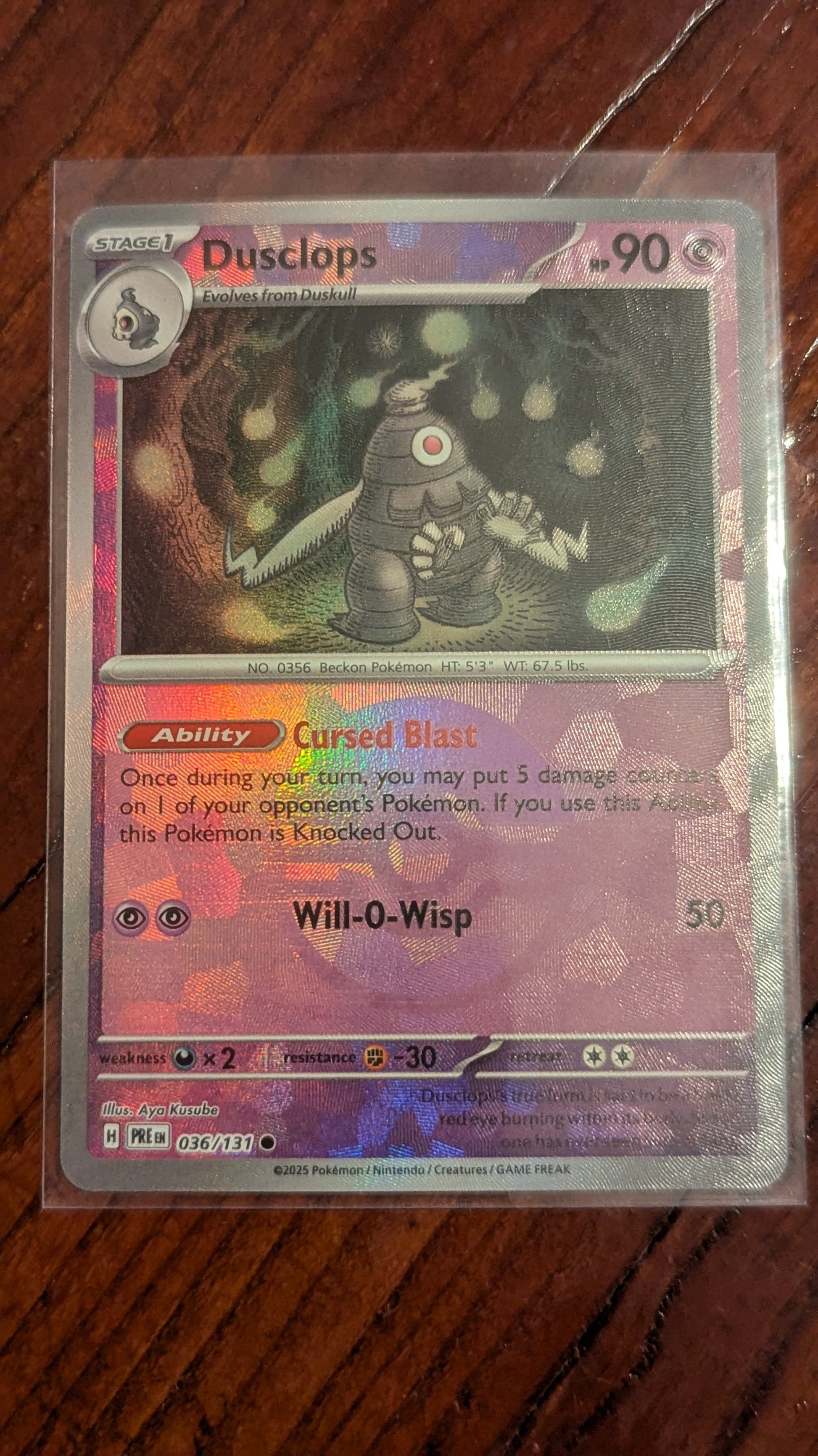 Dusclops, Pokeball, #036/131, NM, Excellent, 2025, Holo Pokemon Card | Crystal Arborist