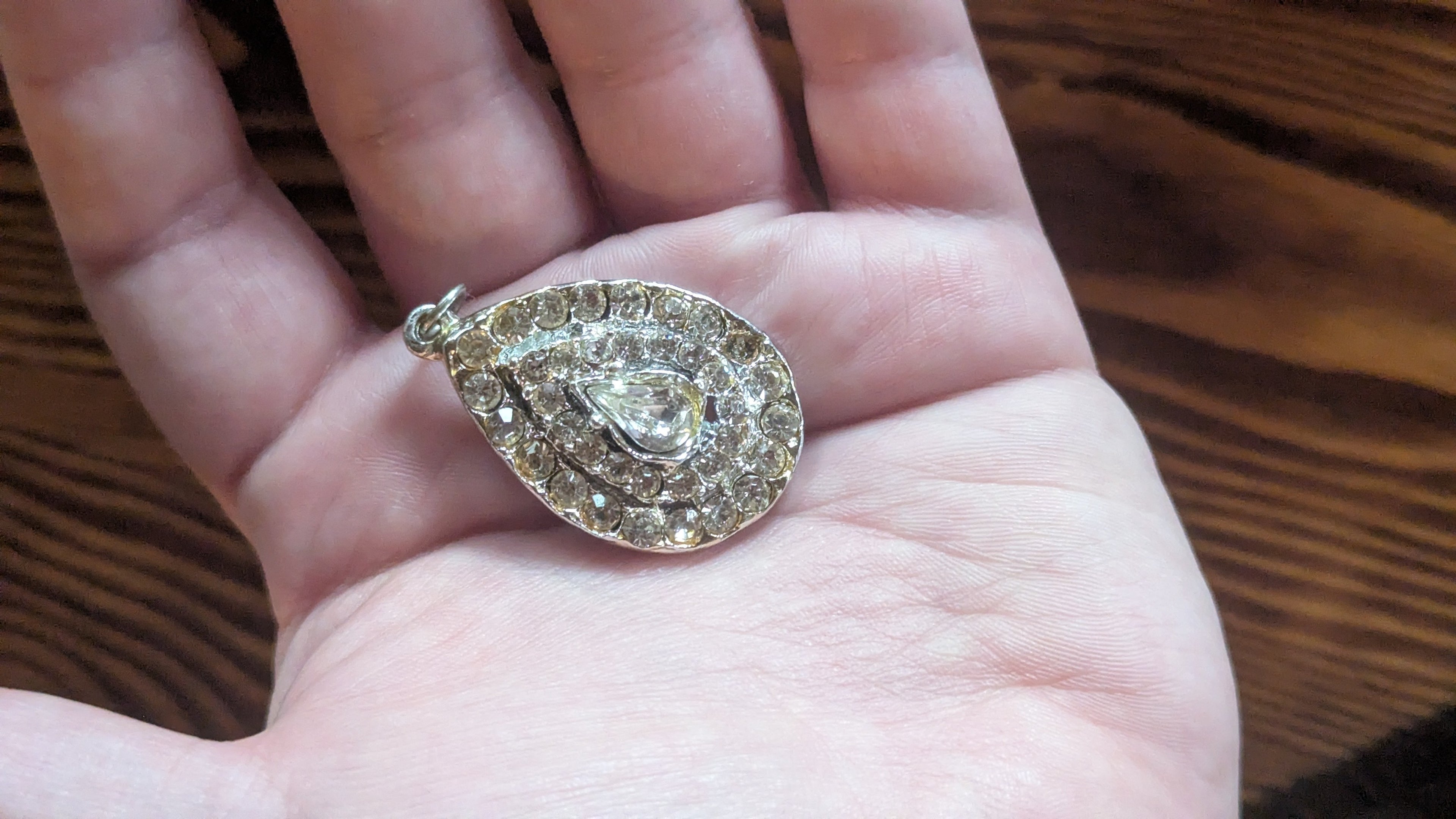 Rhinestone Vintage Pin & Pendant, Teardrop Shape
