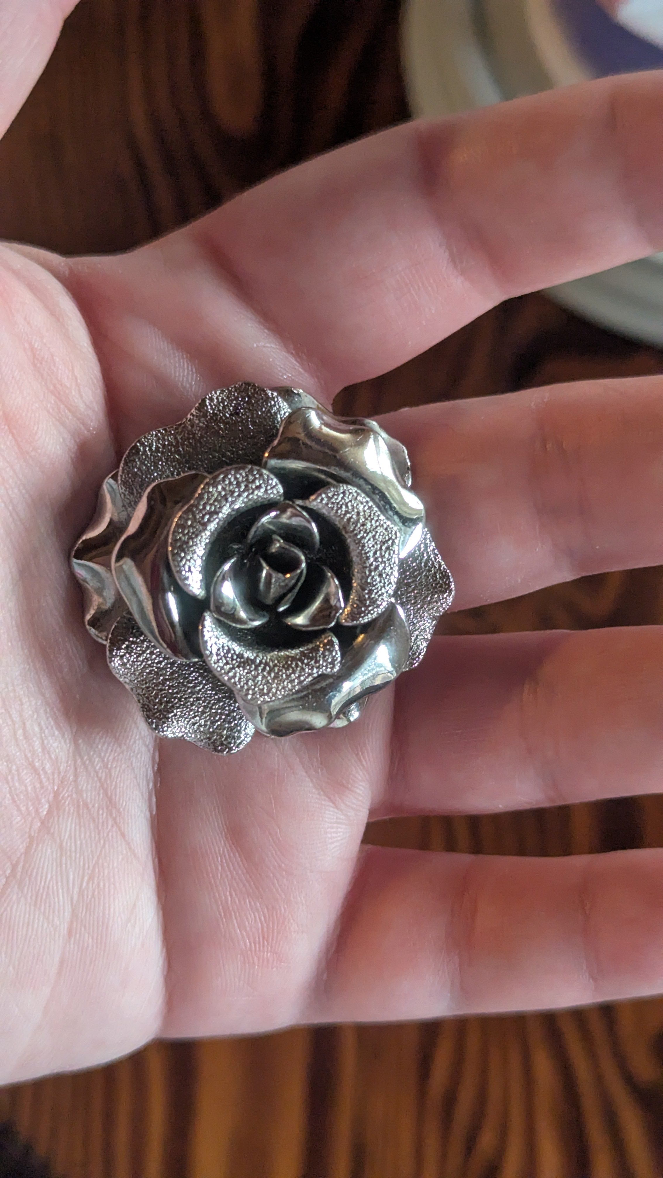 Silver Vintage Rose Pin